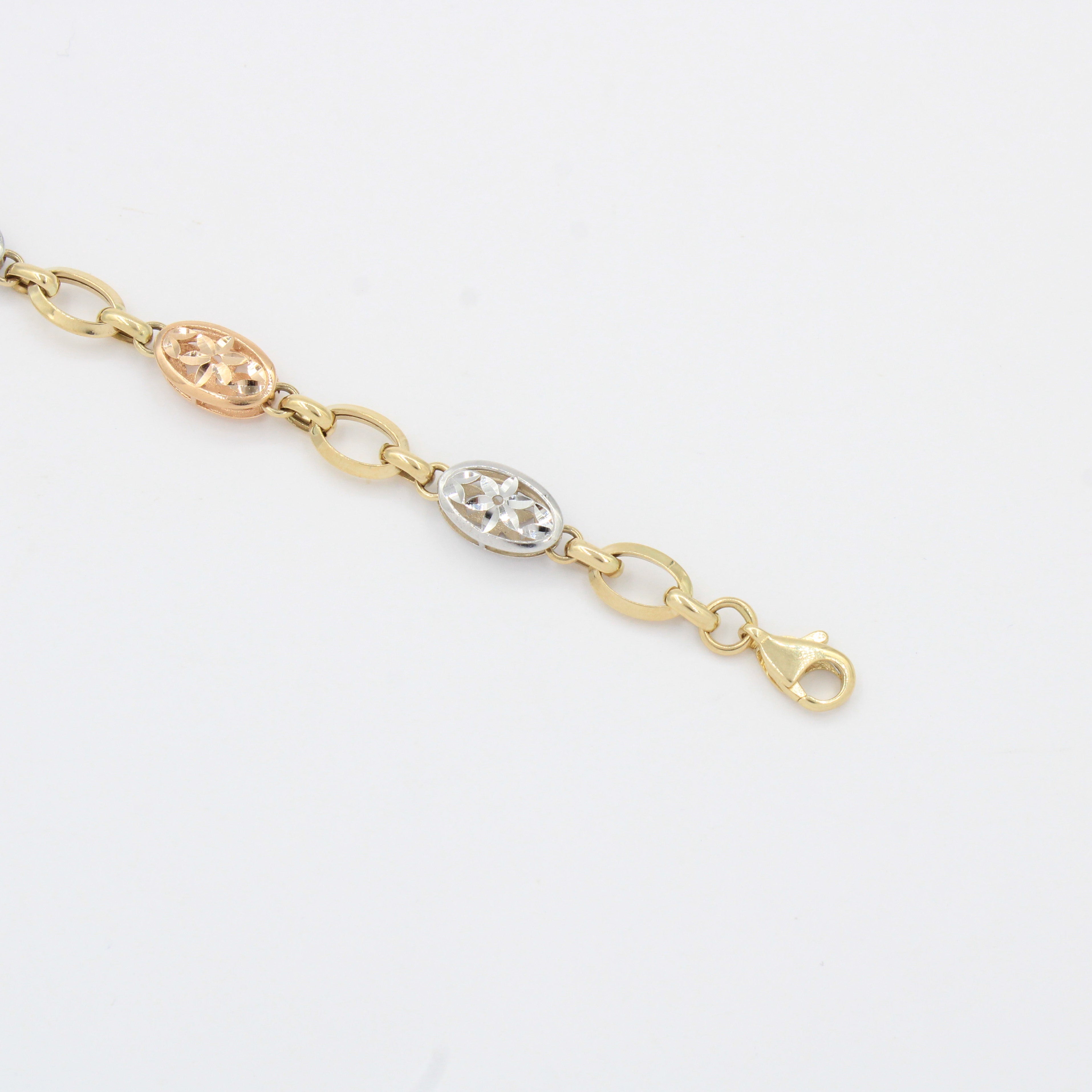 Pulsera de Oro 14k Tejido Fino de Eslabones Diamantados Ensamblados mod. 10337