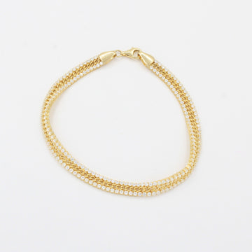 Pulsera de Oro 14k Tejido Fino con Laterales Incrustados de Zirconias Finas mod. 10338