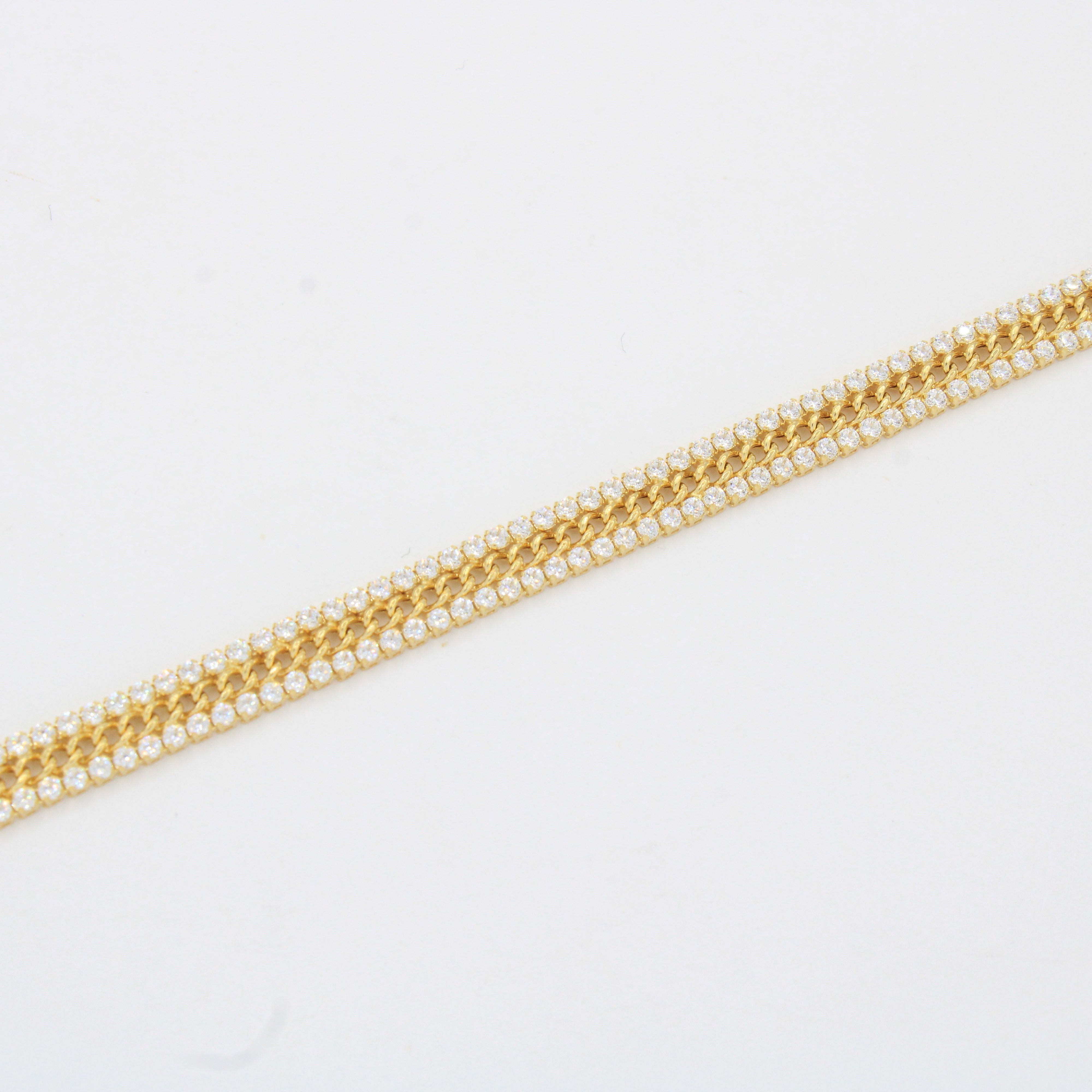 Pulsera de Oro 14k Tejido Fino con Laterales Incrustados de Zirconias Finas mod. 10338