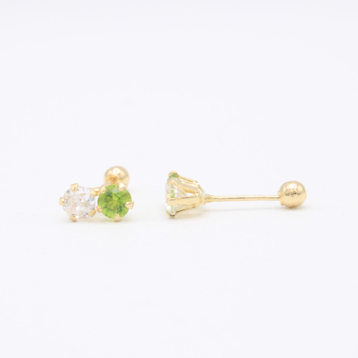Broquel de Oro 14k Doble Zirconia con Color Verde  Mod. 11161