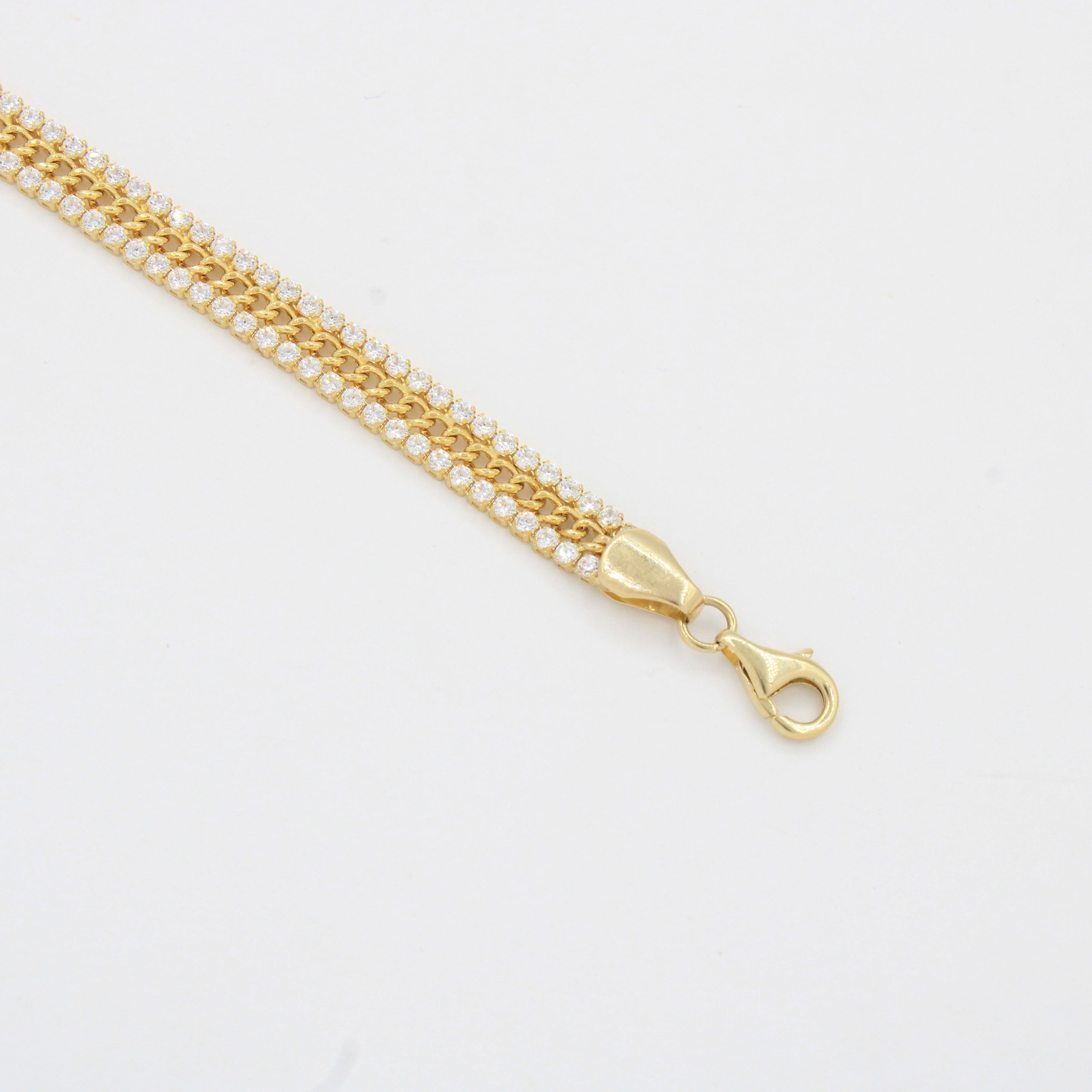 Pulsera de Oro 14k Tejido Fino con Laterales Incrustados de Zirconias Finas mod. 10338