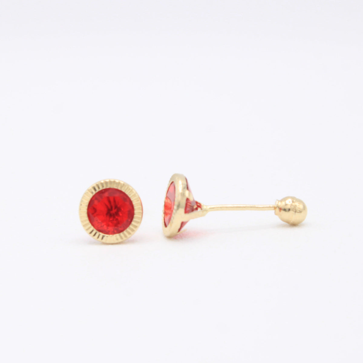 Broquel de Oro 14k Circular con Zirconia Roja Mod. 11166