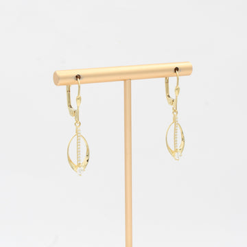 Arete Largo de Oro 14k Diseño Oval Fino con Línea de Zirconias Brillantes mod. 10346