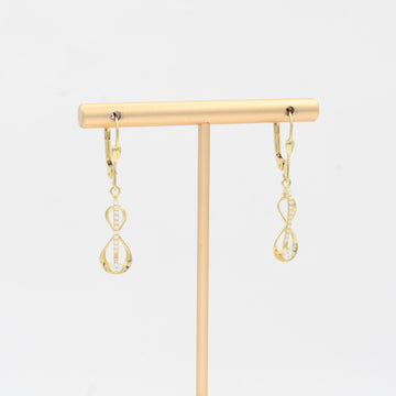 Arete Largo de Oro 14k Diseño con Forma de Infinito Incrustado con Zirconias mod. 10348