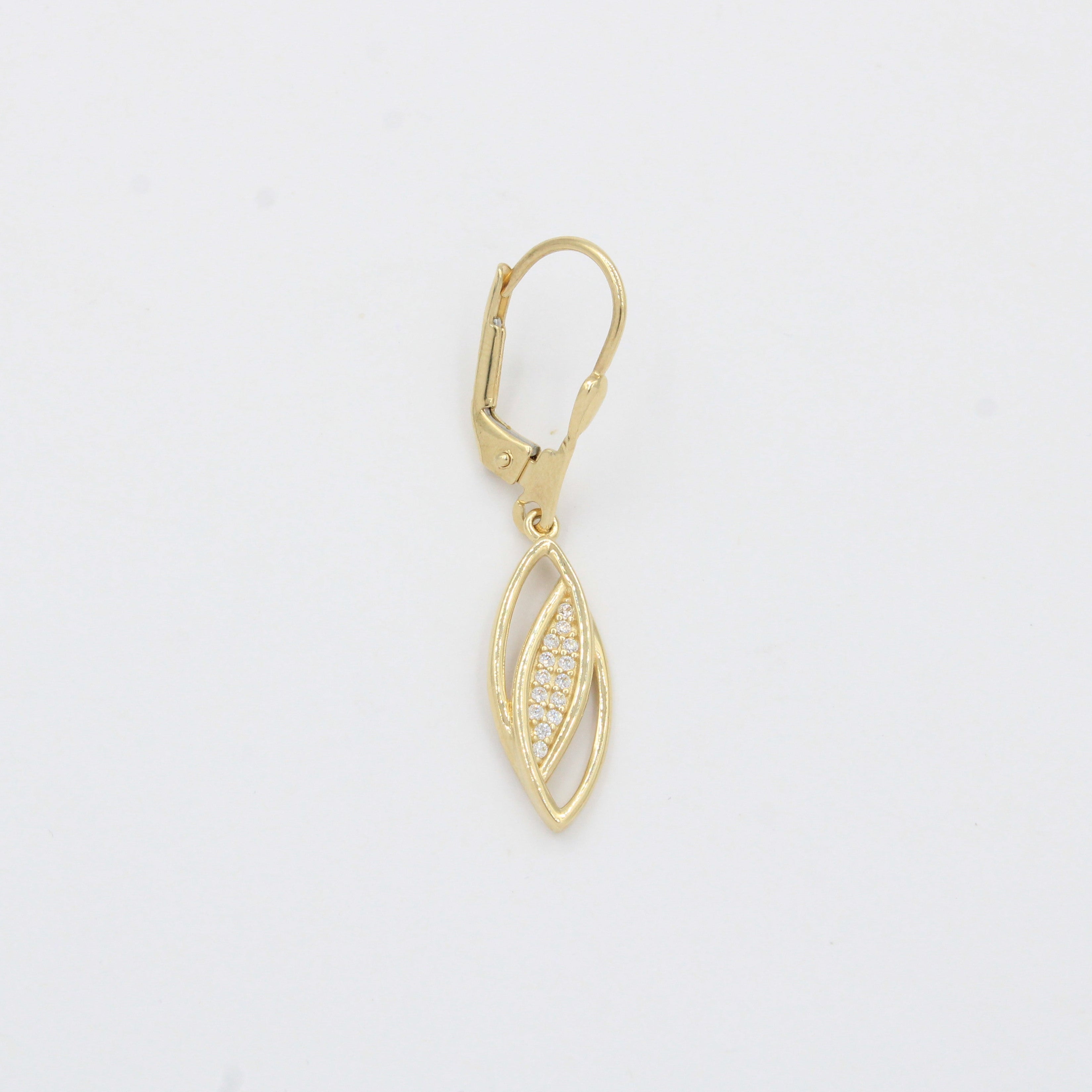 Arete Largo de Oro 14k Diseño Doble Oval con Zirconias mod. 10345