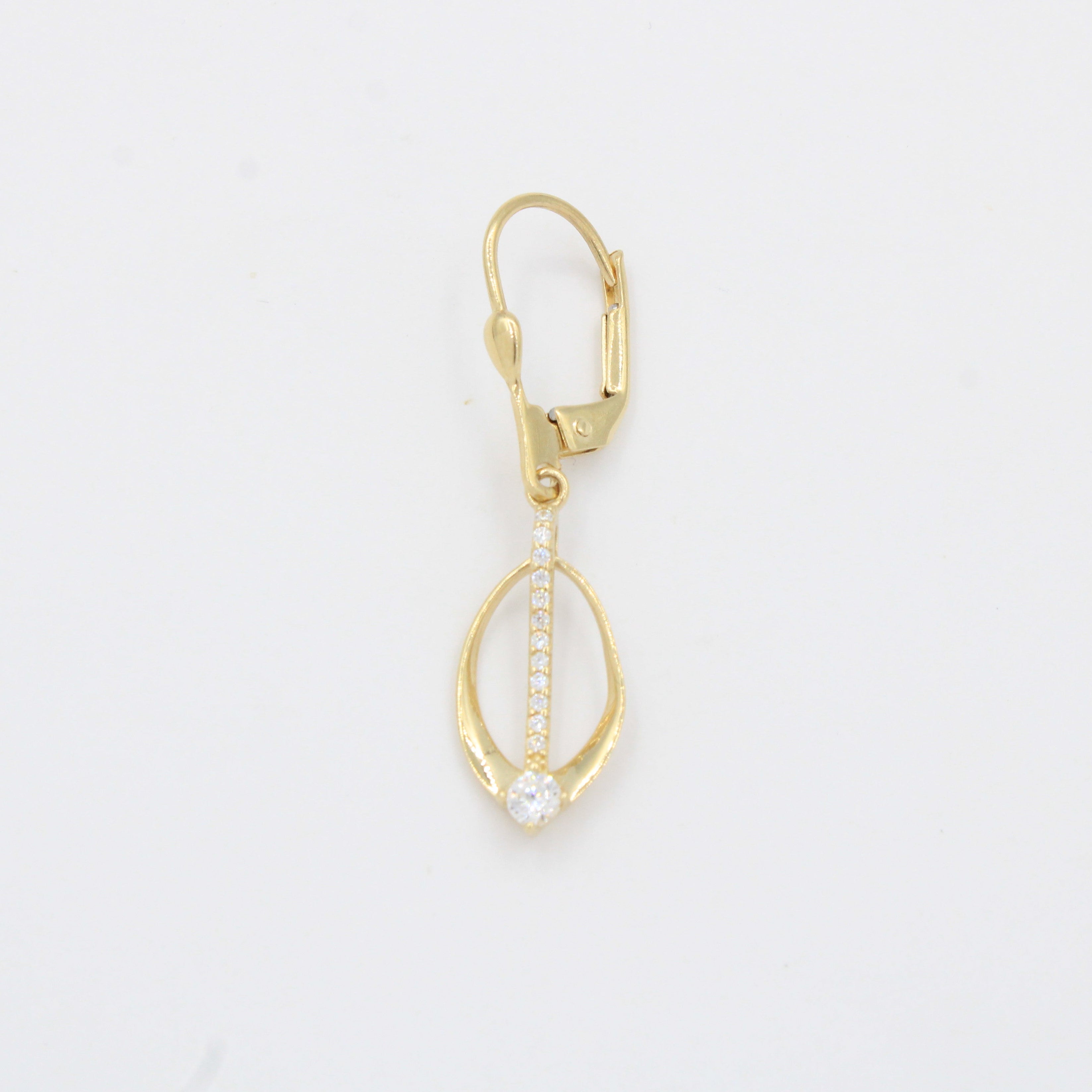 Arete Largo de Oro 14k Diseño Oval Fino con Línea de Zirconias Brillantes mod. 10346