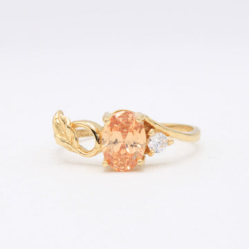 Anillo de Oro 14k Piedra Naranja con Pequeña Hoja mod. 11154
