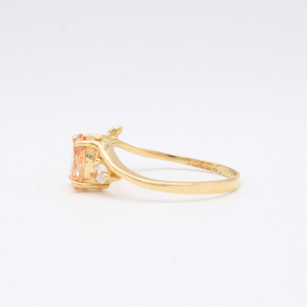 Anillo de Oro 14k Piedra Naranja con Pequeña Hoja mod. 11154