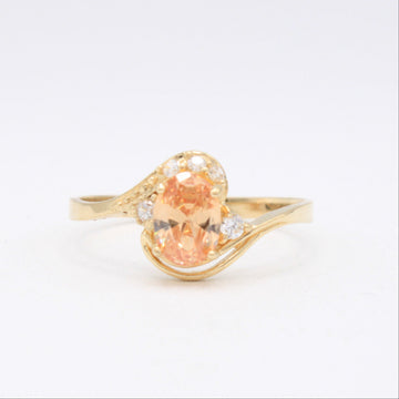 Anillo de Oro 14k Piedra Principal Naranja con Borde de Zirconias mod. 11169