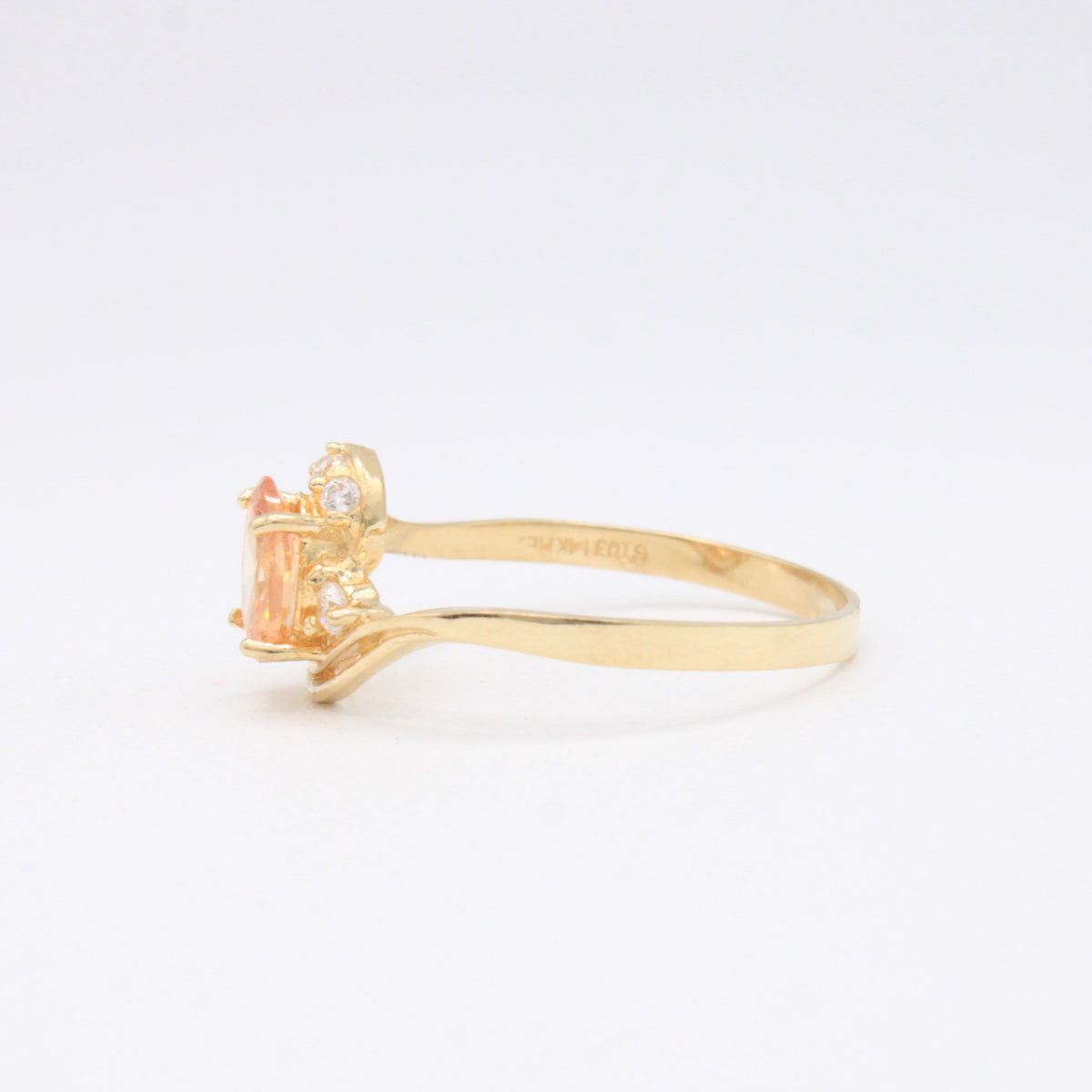 Anillo de Oro 14k Piedra Principal Naranja con Borde de Zirconias mod. 11169