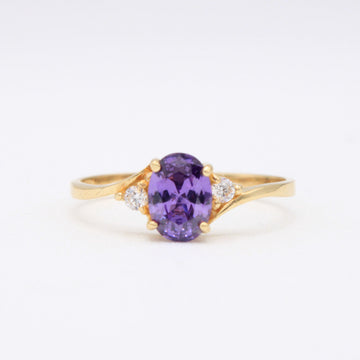 Anillo de Oro 14k Cruzado con Piedra Principal Morada mod. 11175