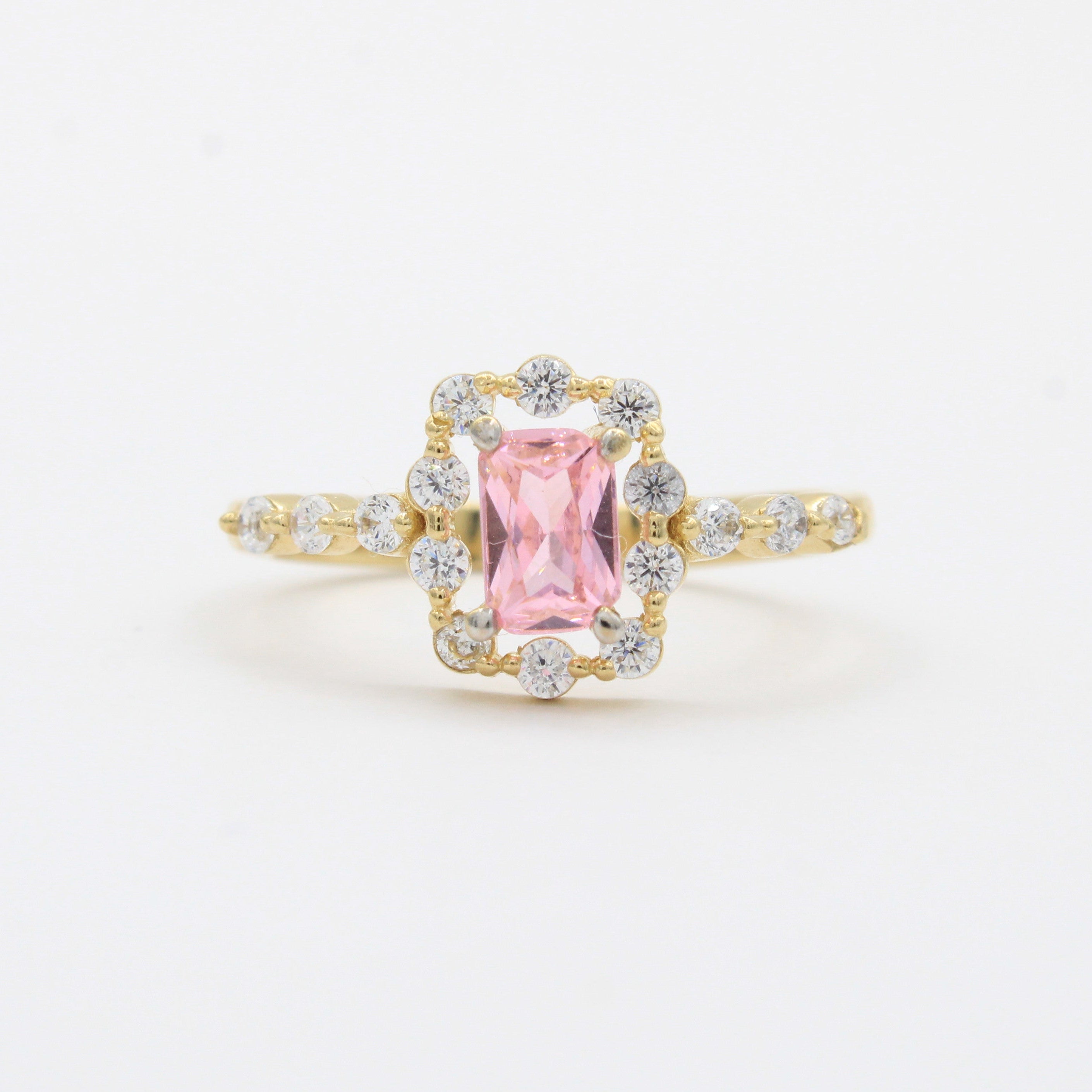 Anillo de Oro 14k Diseño Brillante con Zirconias Finas y Zirconia Rosa mod. 10356