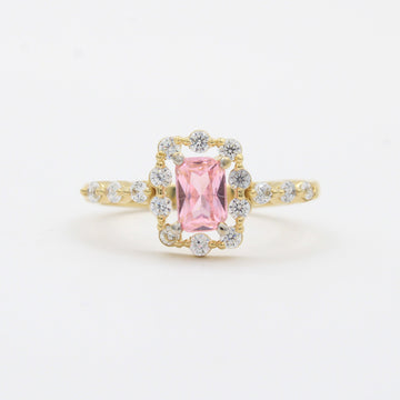 Anillo de Oro 14k Diseño Brillante con Zirconias Finas y Zirconia Rosa mod. 10356