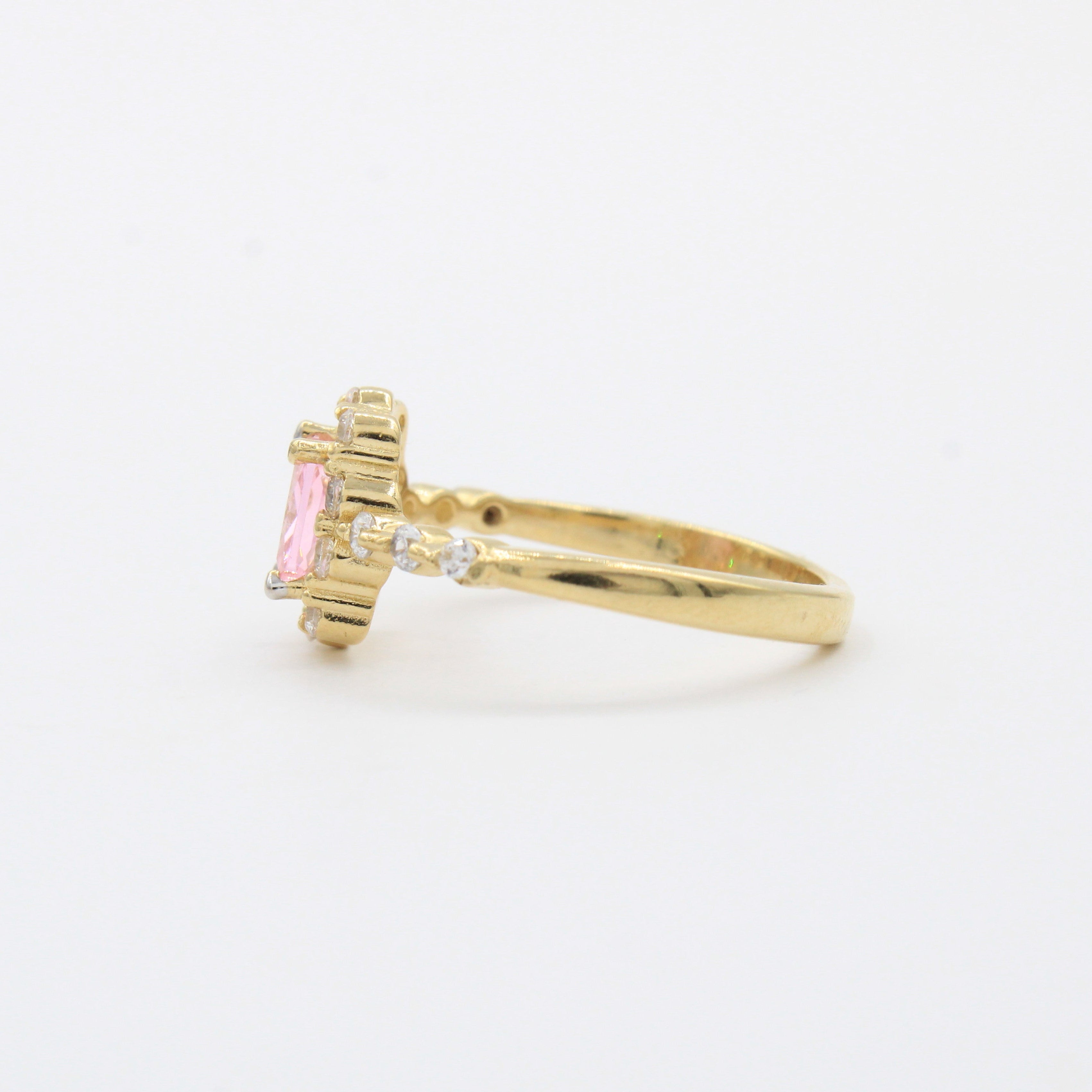 Anillo de Oro 14k Diseño Brillante con Zirconias Finas y Zirconia Rosa mod. 10356