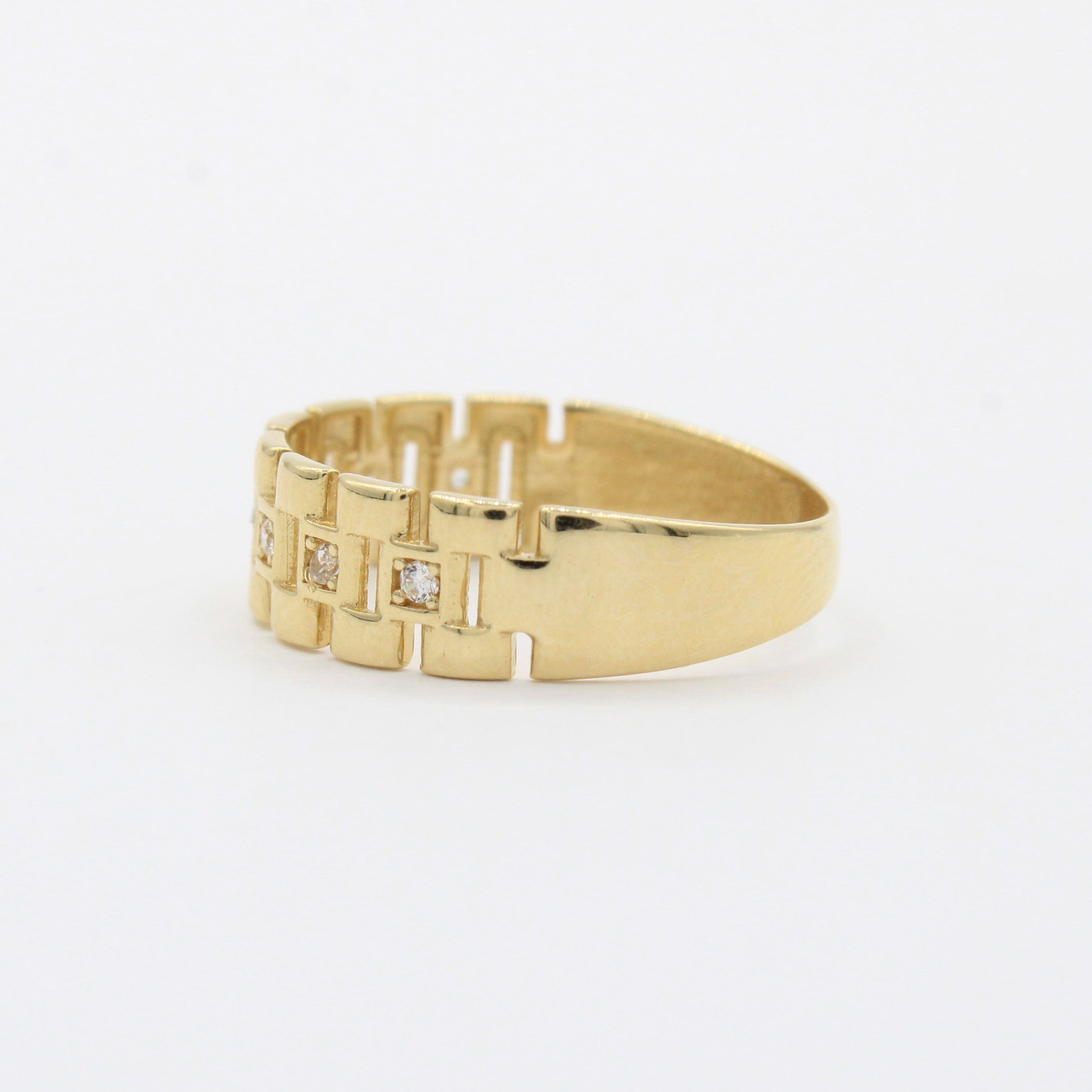 Anillo de Oro 14k Diseño de Tejido Ensamblado Incrustado con Zirconias mod. 10357