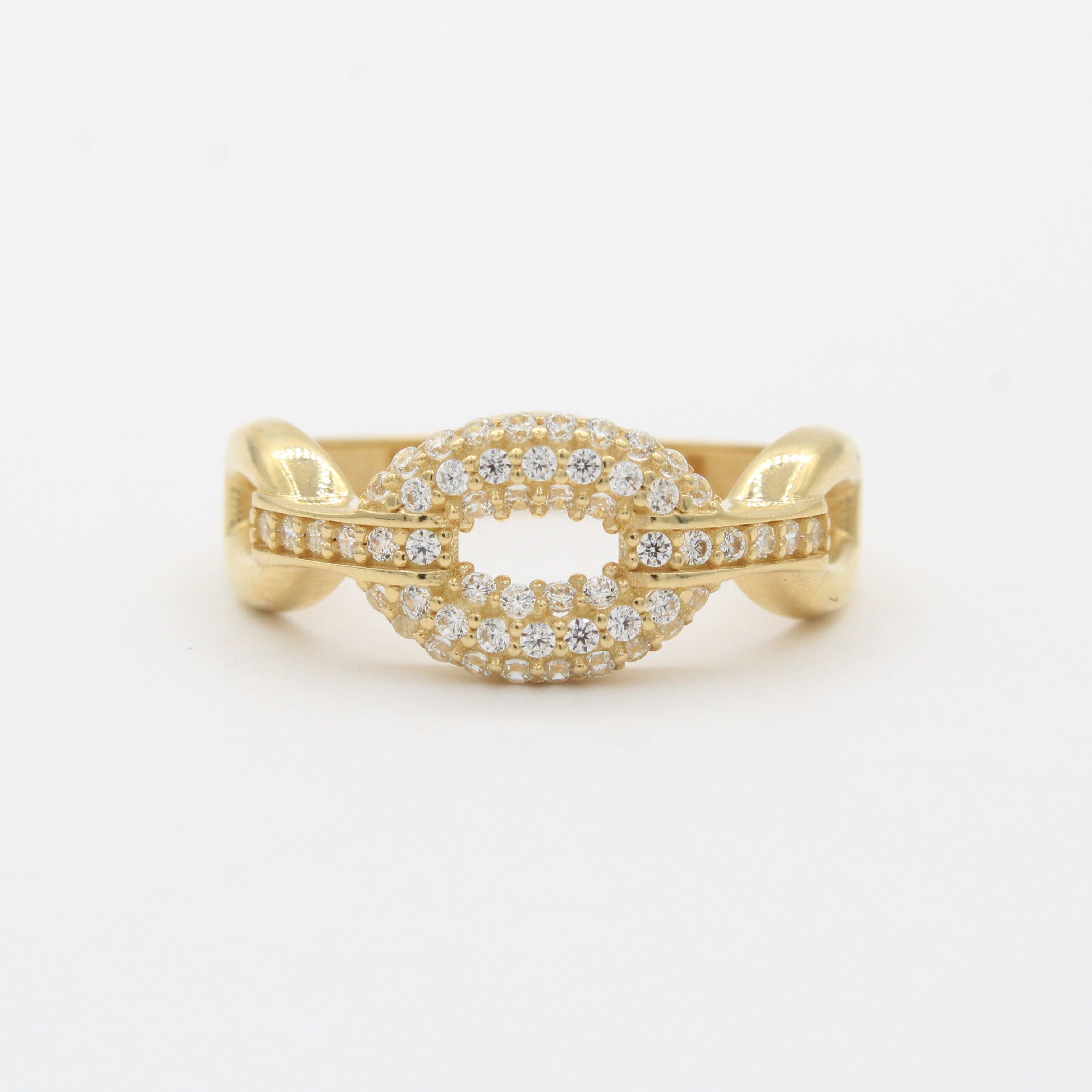 Anillo de Oro 14k Diseño Elegante con Ovalos Brillantes y Zirconias mod. 10359