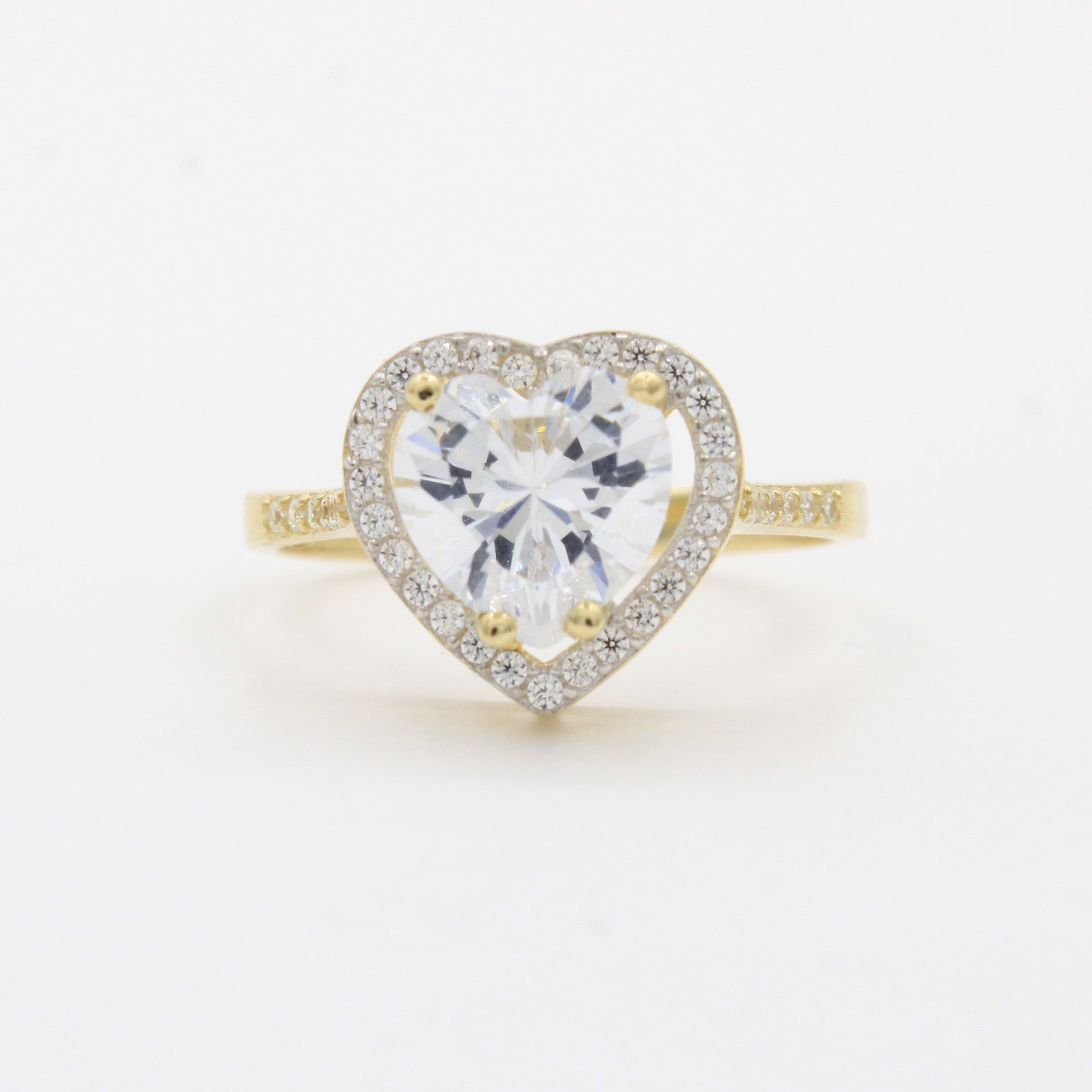 Anillo de Oro 14k Fino con Corazón de Zirconia Brillante en Montadura con Grecas mod. 10360
