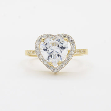 Anillo de Oro 14k Fino con Corazón de Zirconia Brillante en Montadura con Grecas mod. 10360