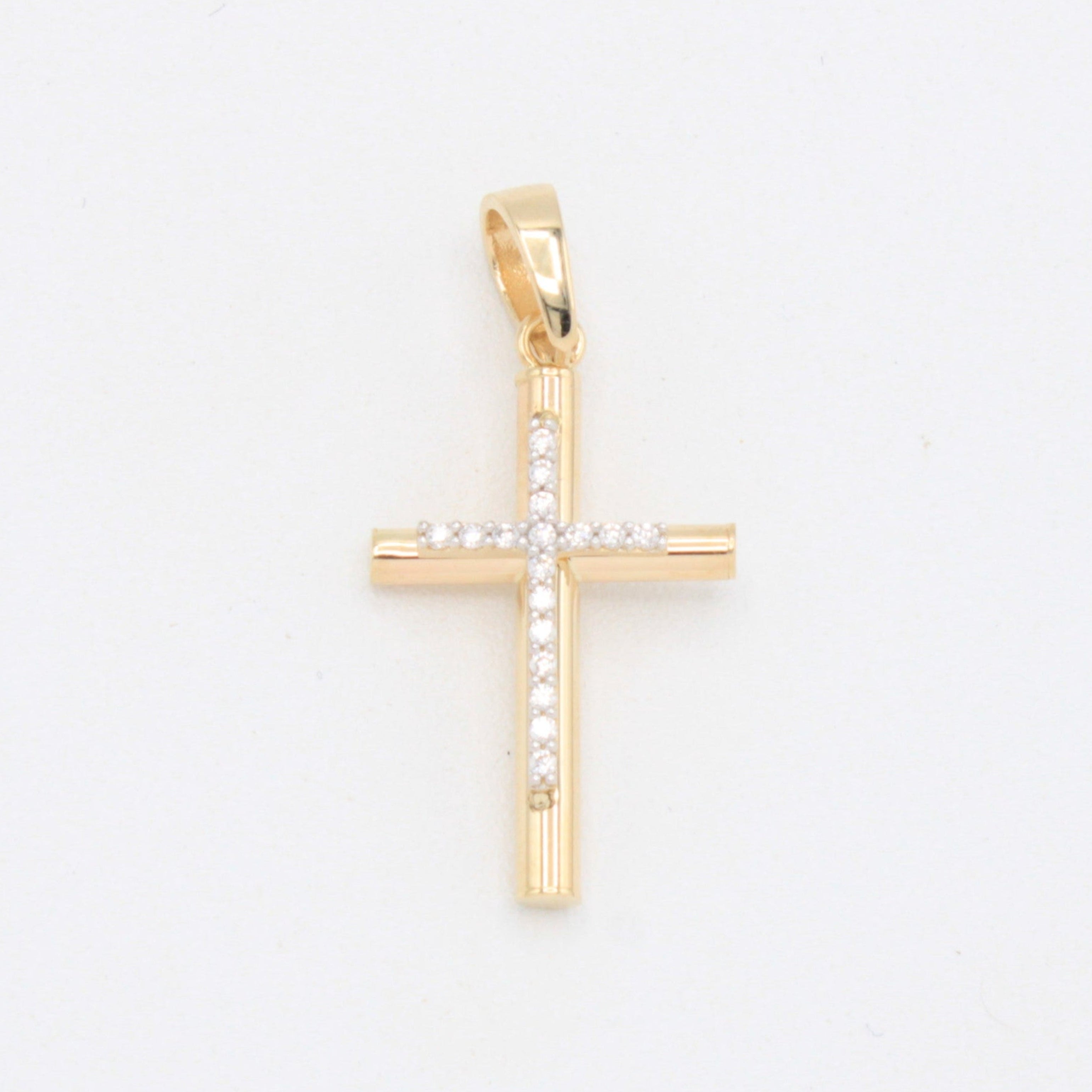 Dije de Oro 14k  Cruz Clásica con Zirconias mod. 10900