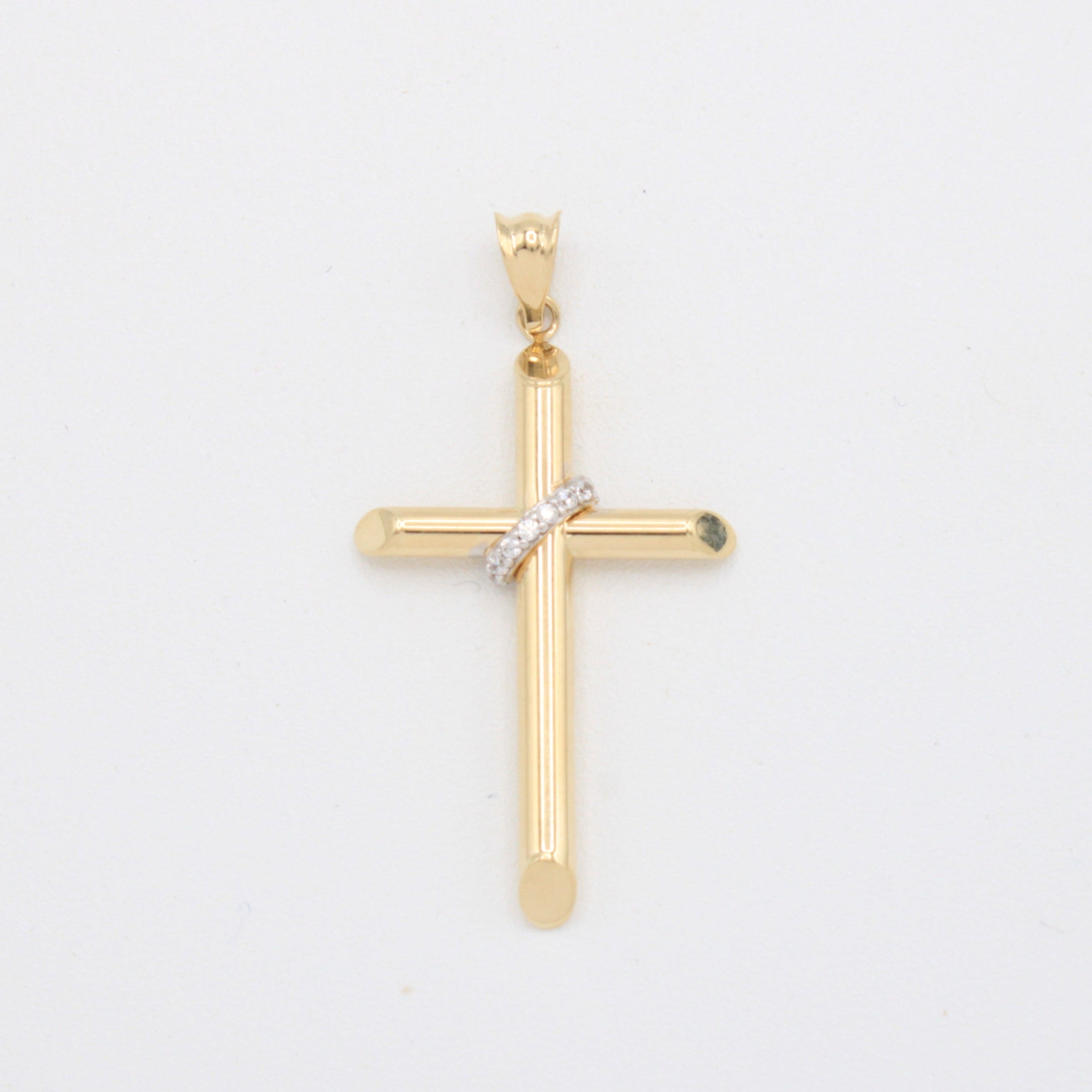 Dije de Oro 14k  Cruz Clásica con Zirconias Envueltas mod. 10901