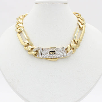 Cadena Monaco Chain de Oro 14k Hueco Modelo Figaro Plain con Broche Pavé Swarovski mod. 10363