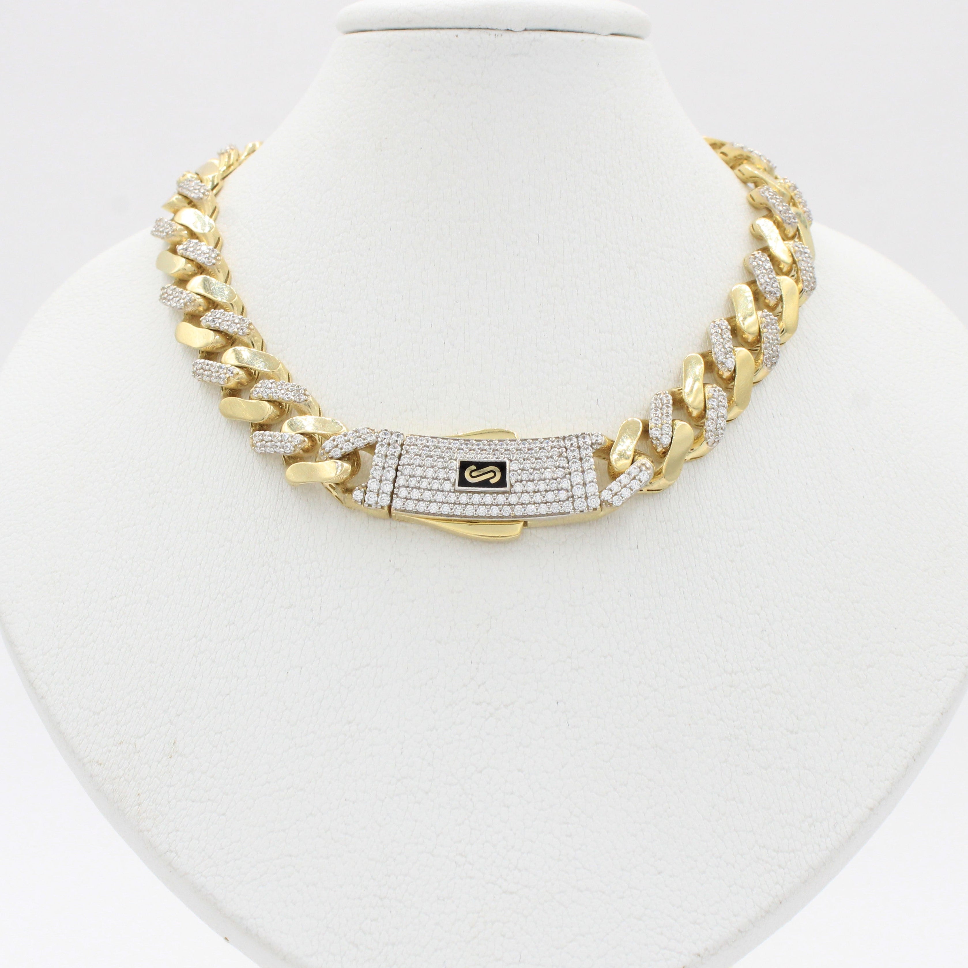 Cadena Monaco Chain de Oro 14k Hueco Modelo Classic Alt Pavé Swarovski mod. 10365