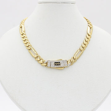 Cadena Monaco Chain de Oro 14k Hueco Modelo Figaro Plain con Broche Pavé Swarovski mod. 10367