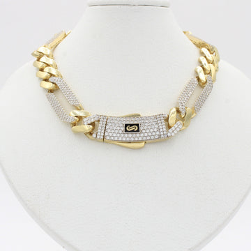 Cadena Monaco Chain de Oro 14k Hueco Modelo Figaro Alt Pavé Swarovski mod. 10368