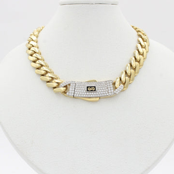 Cadena Monaco Chain de Oro 14k Hueco Modelo Classic Plain con Broche Pavé Swarovski mod. 10369