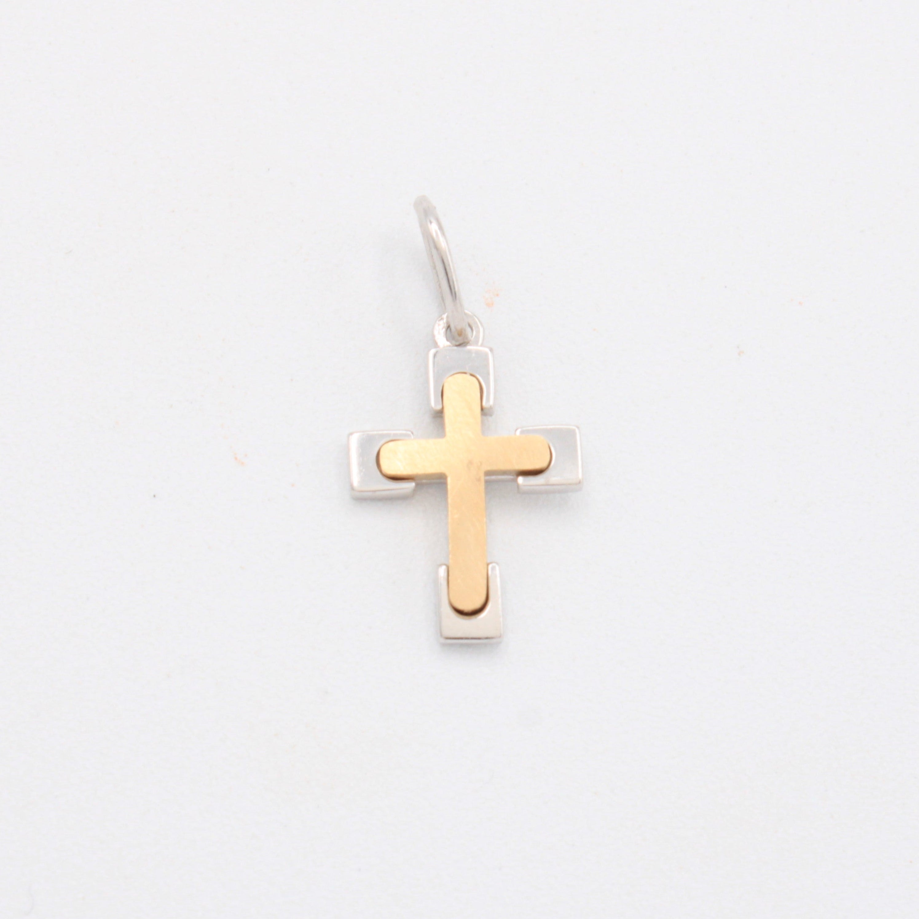 Dije de Oro 14k  Cruz Pequeña con Oro Blanco mod. 10907