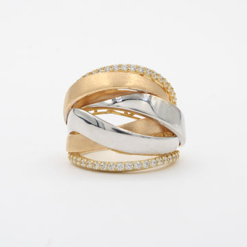 Anillo de Oro 14k Diseño Elegante de Tiras Brillantes Detalladas con Zirconias Finasmod. 7110