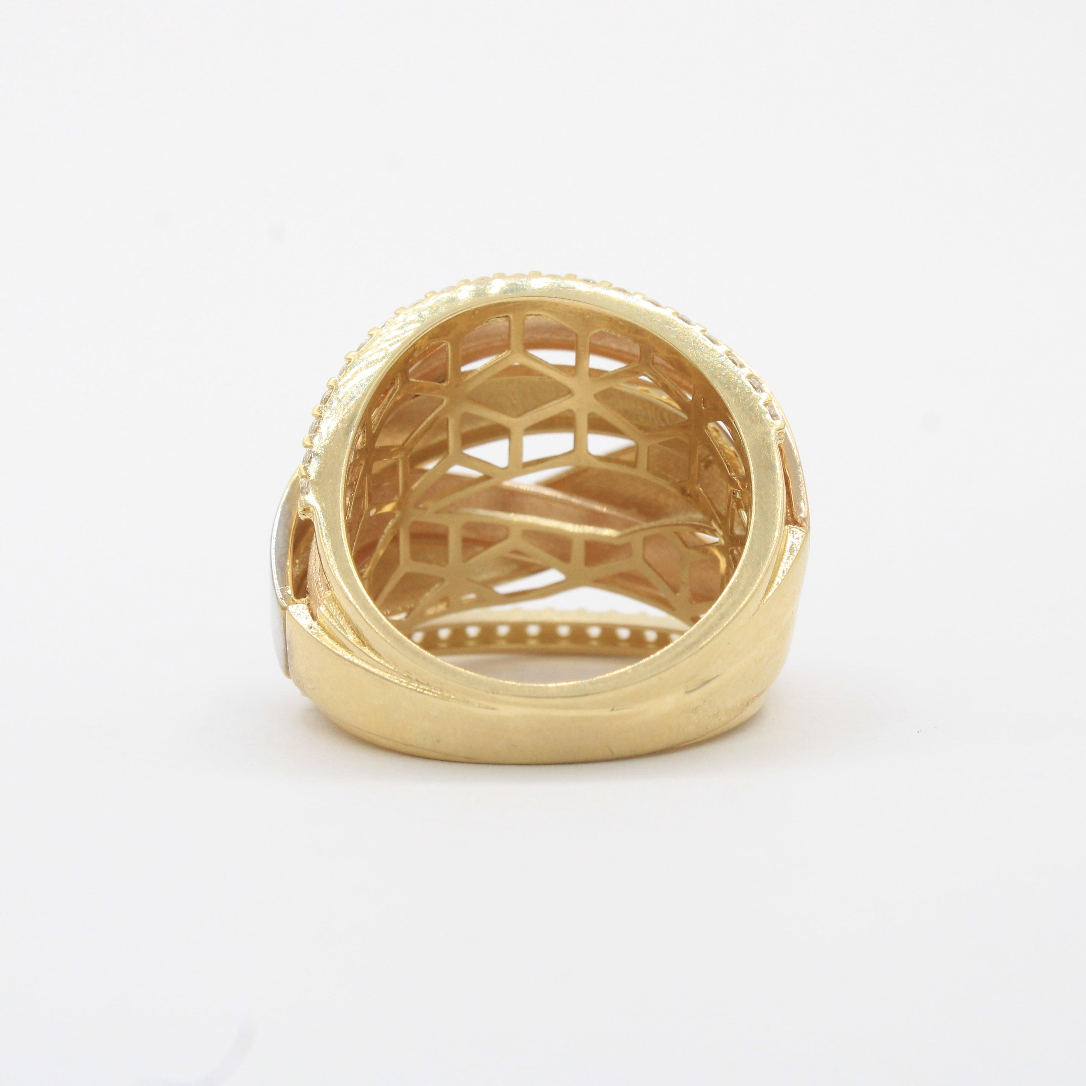 Anillo de Oro 14k Diseño Elegante de Tiras Brillantes Detalladas con Zirconias Finasmod. 7110