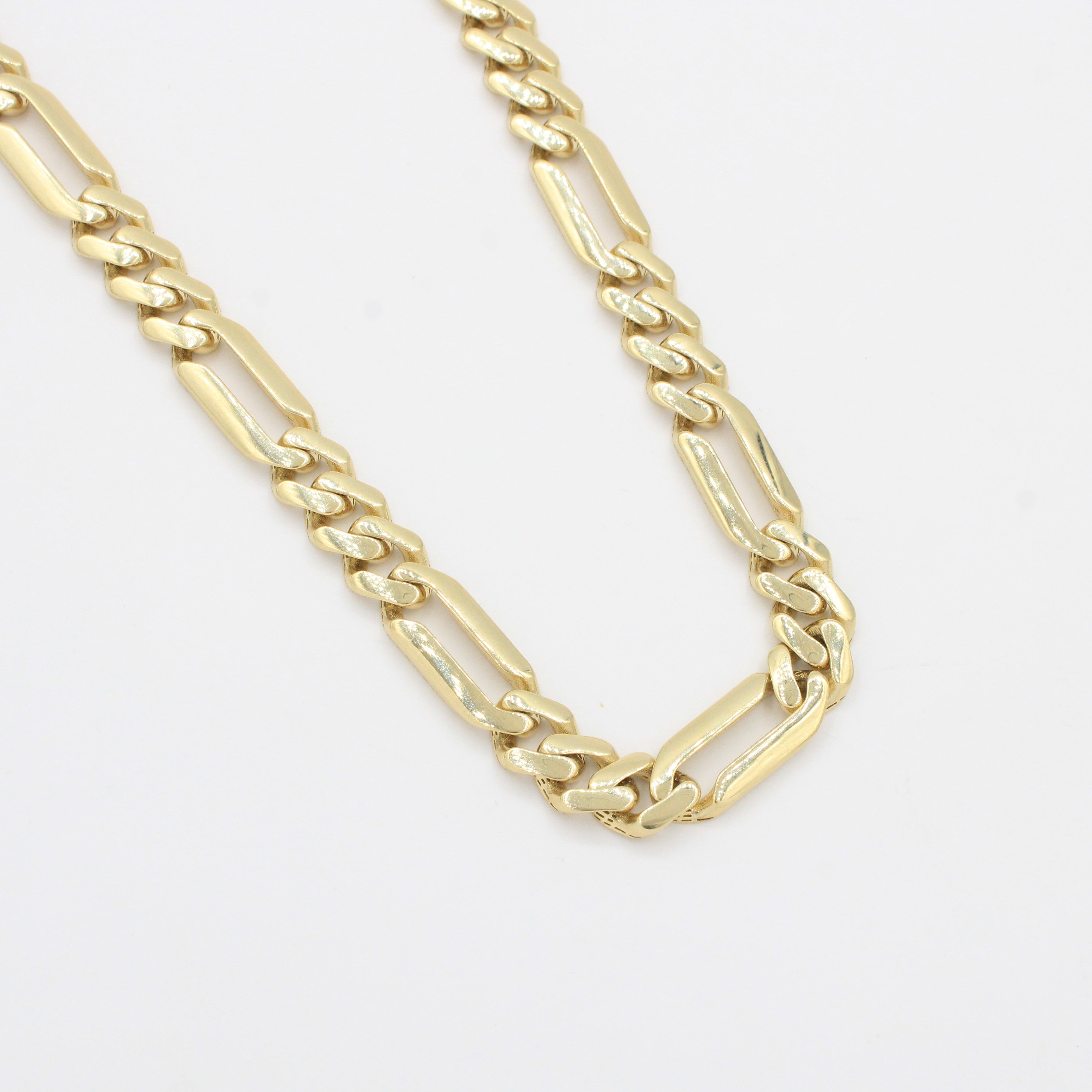 Cadena Monaco Chain de Oro 14k Hueco Modelo Figaro Plain con Broche Pavé Swarovski mod. 10363