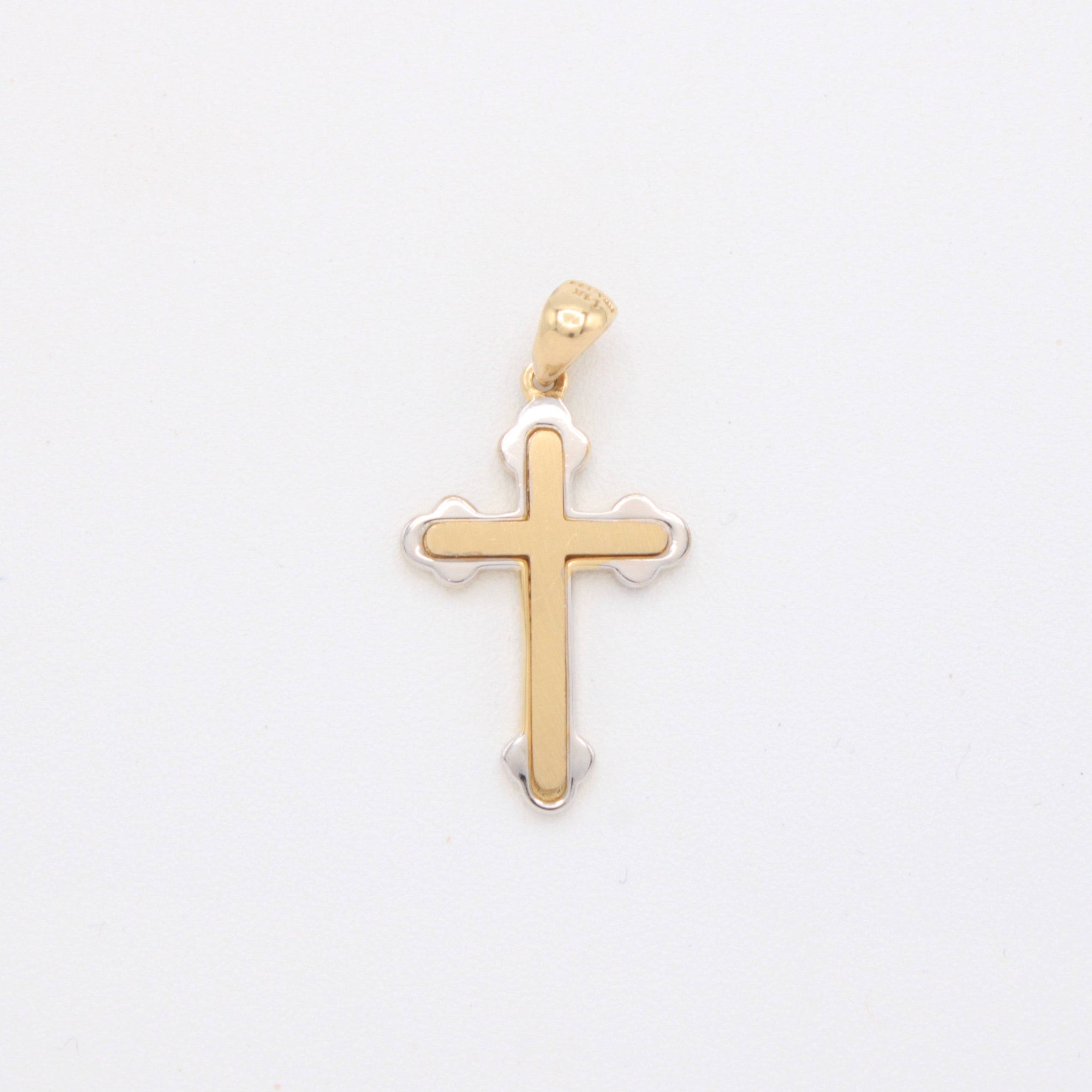 Dije de Oro 14k Cruz con Oro Blanco Diseño en Esquinas mod. 10911