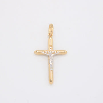 Dije de Oro 14k Cruz con Cristo en Oro Blanco y Zirconias mod. 10912