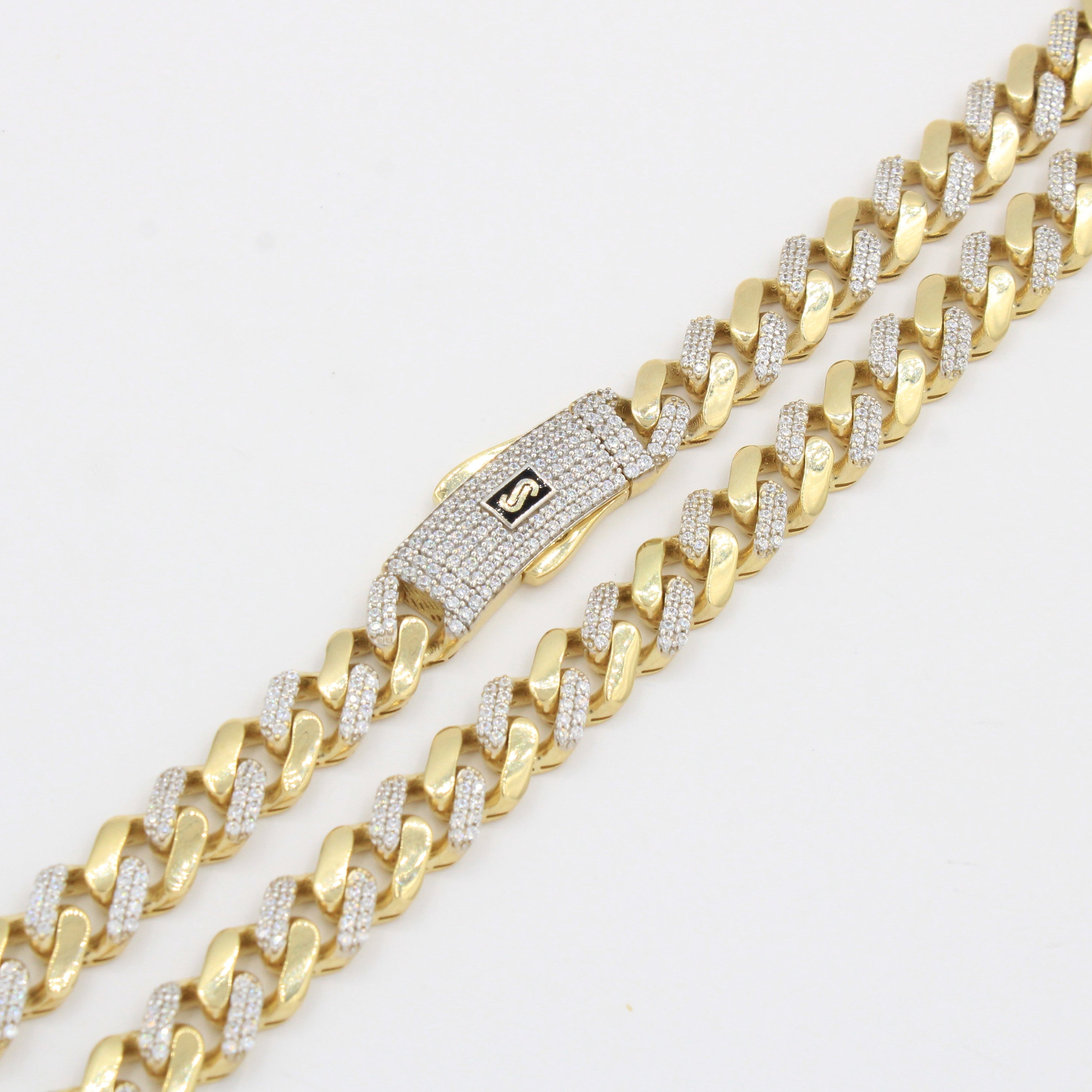 Cadena Monaco Chain de Oro 14k Hueco Modelo Classic Alt Pavé Swarovski mod. 10365