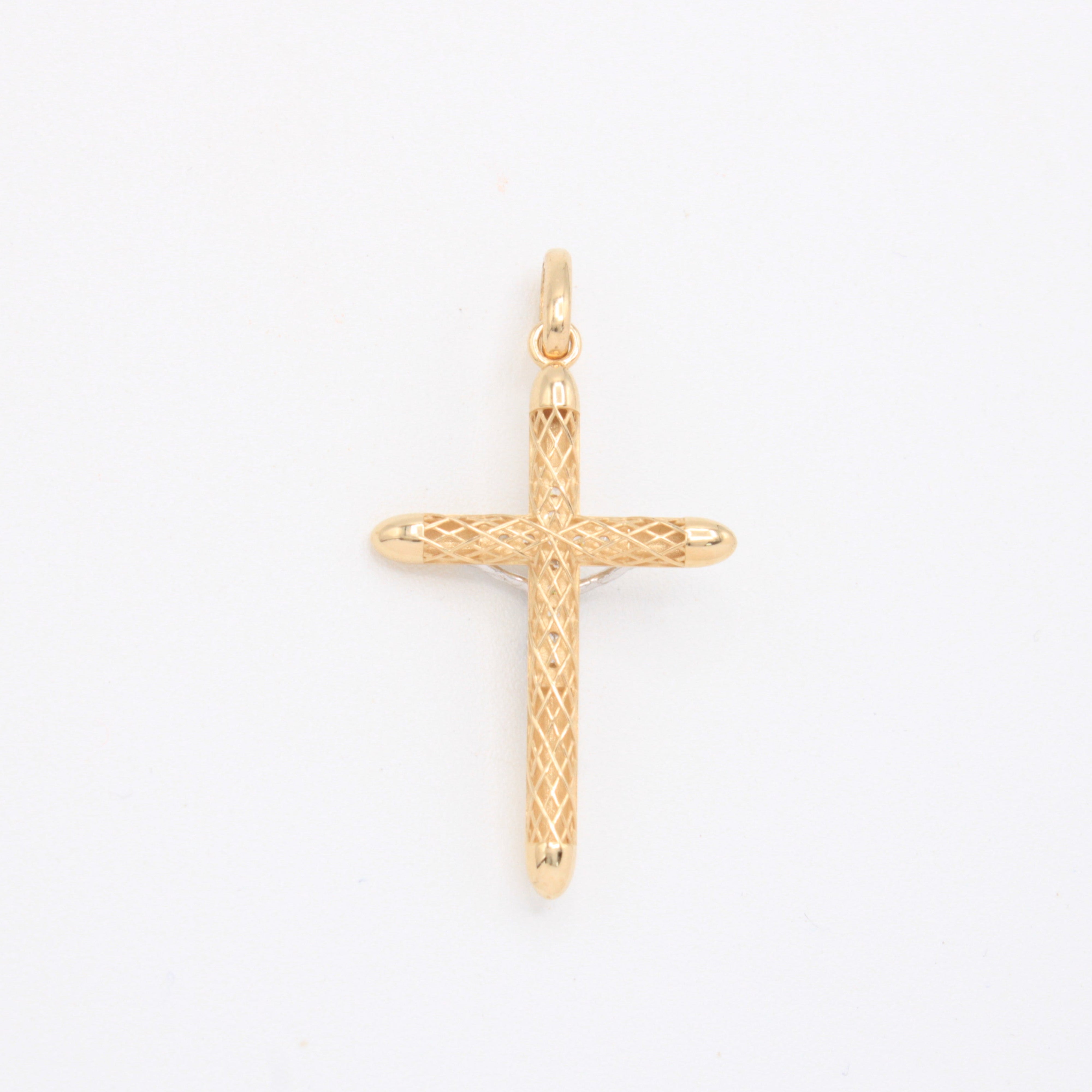 Dije de Oro 14k Cruz con Cristo en Oro Blanco y Zirconias mod. 10912