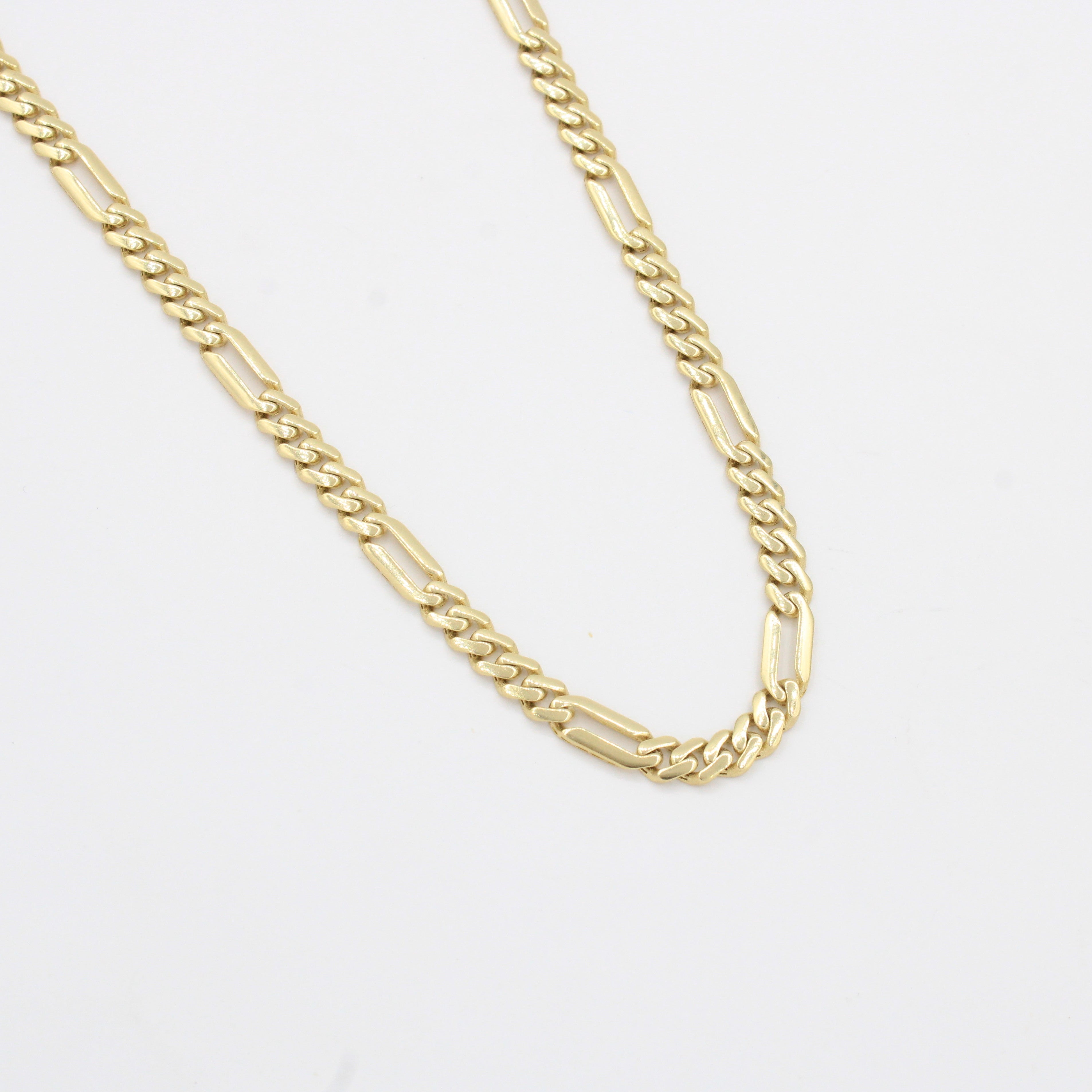 Cadena Monaco Chain de Oro 14k Hueco Modelo Figaro Plain con Broche Pavé Swarovski mod. 10367