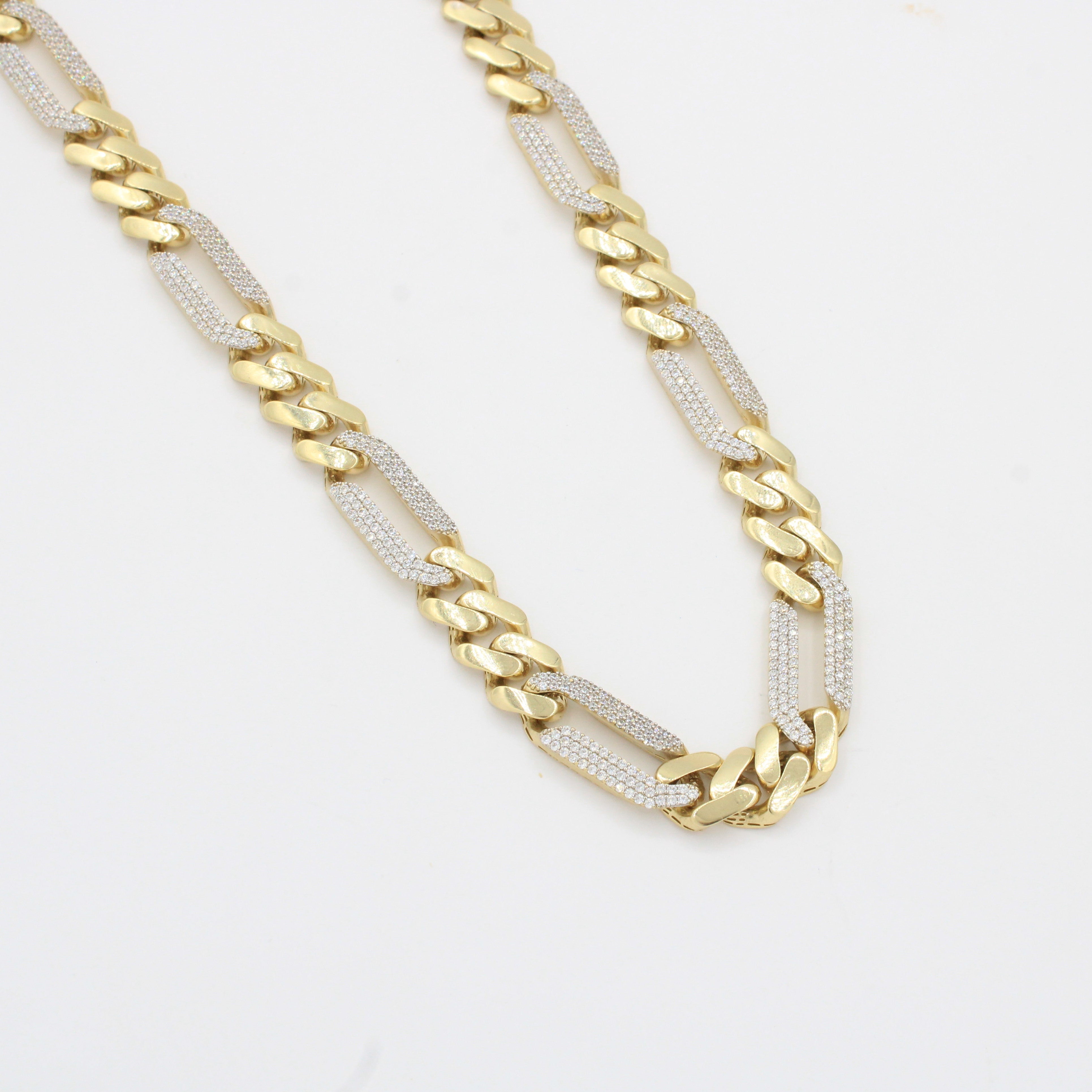 Cadena Monaco Chain de Oro 14k Hueco Modelo Figaro Alt Pavé Swarovski mod. 10368