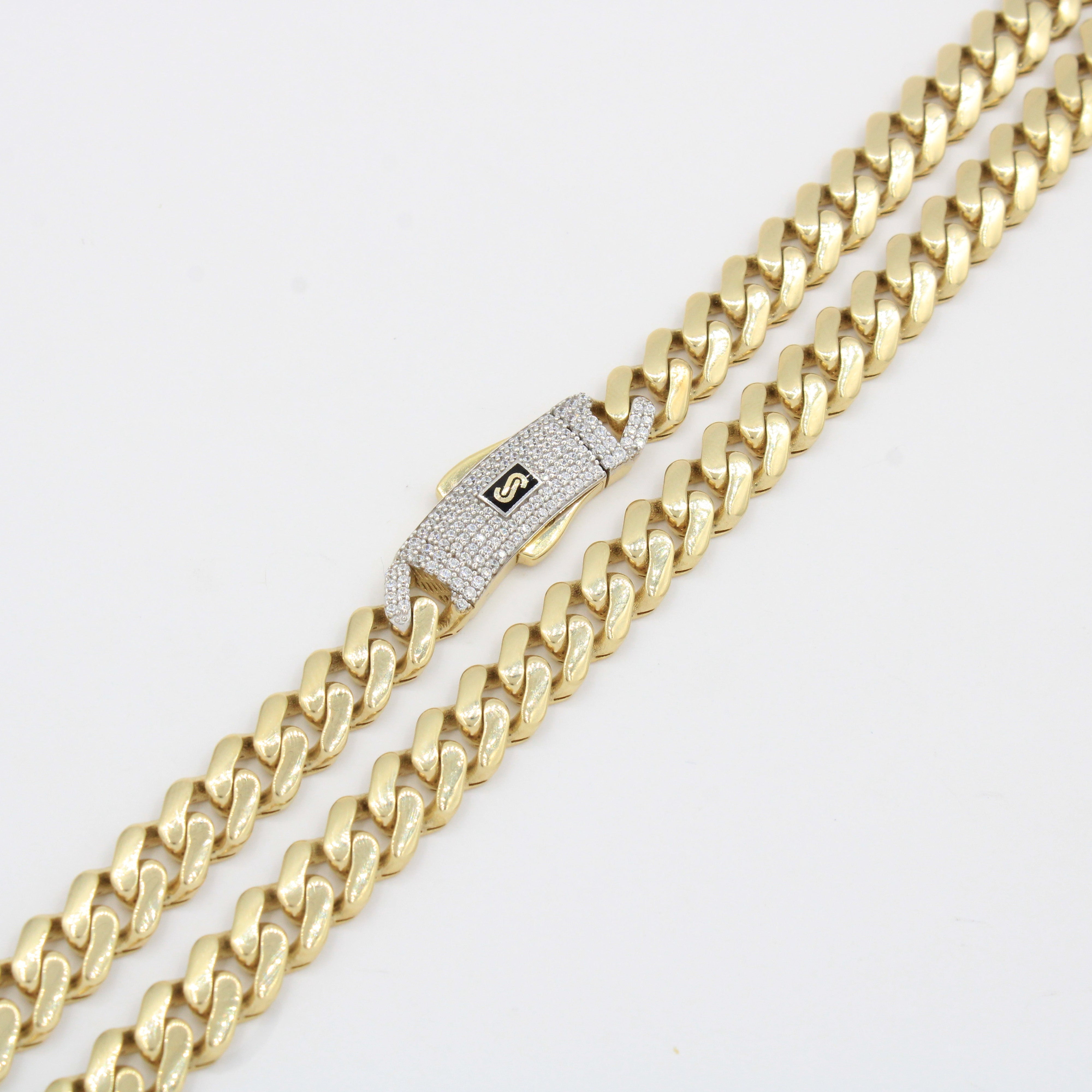 Cadena Monaco Chain de Oro 14k Hueco Modelo Classic Plain con Broche Pavé Swarovski mod. 10369