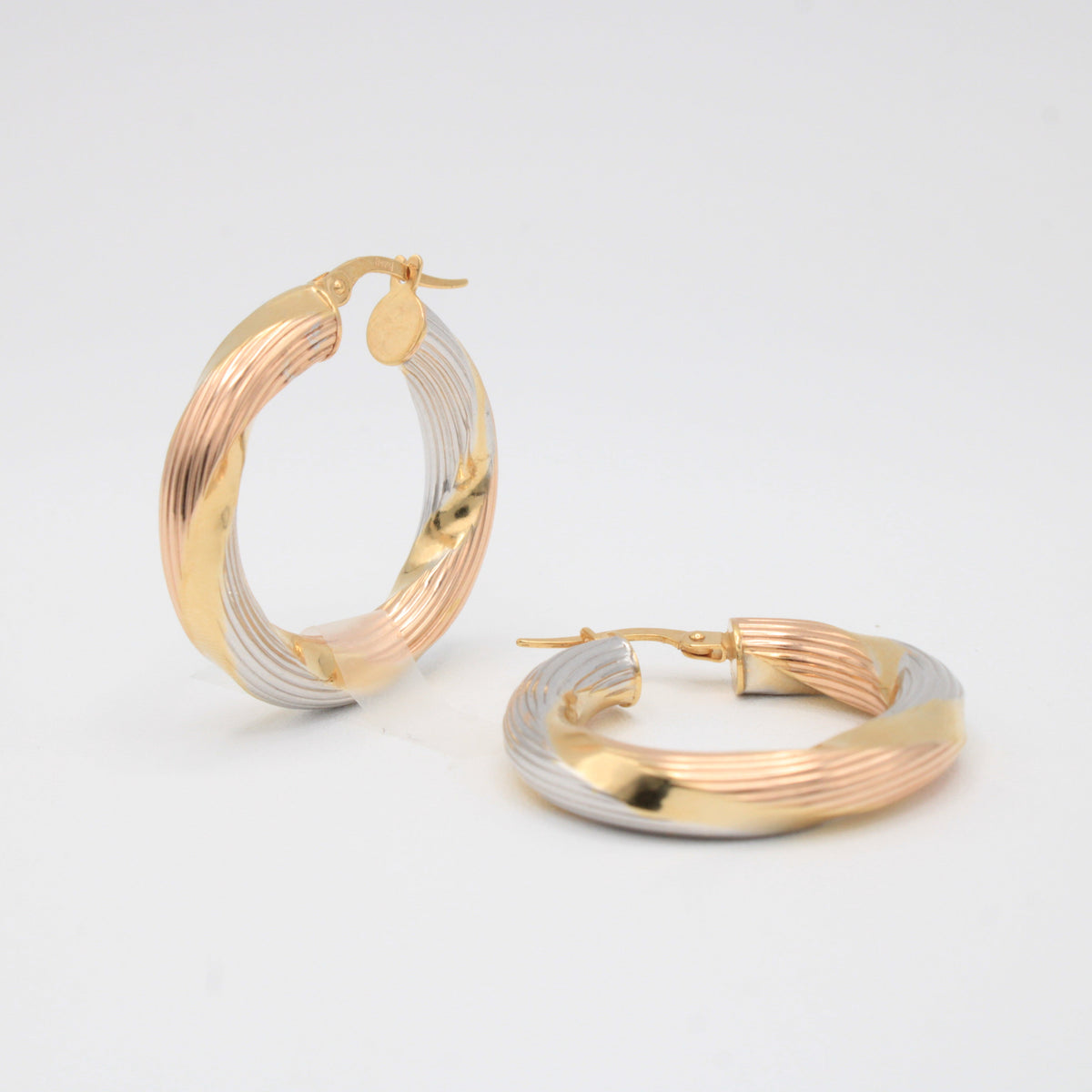 Arracada de Oro 14k Aro Torzal con Diamantado Florentino mod. 11183