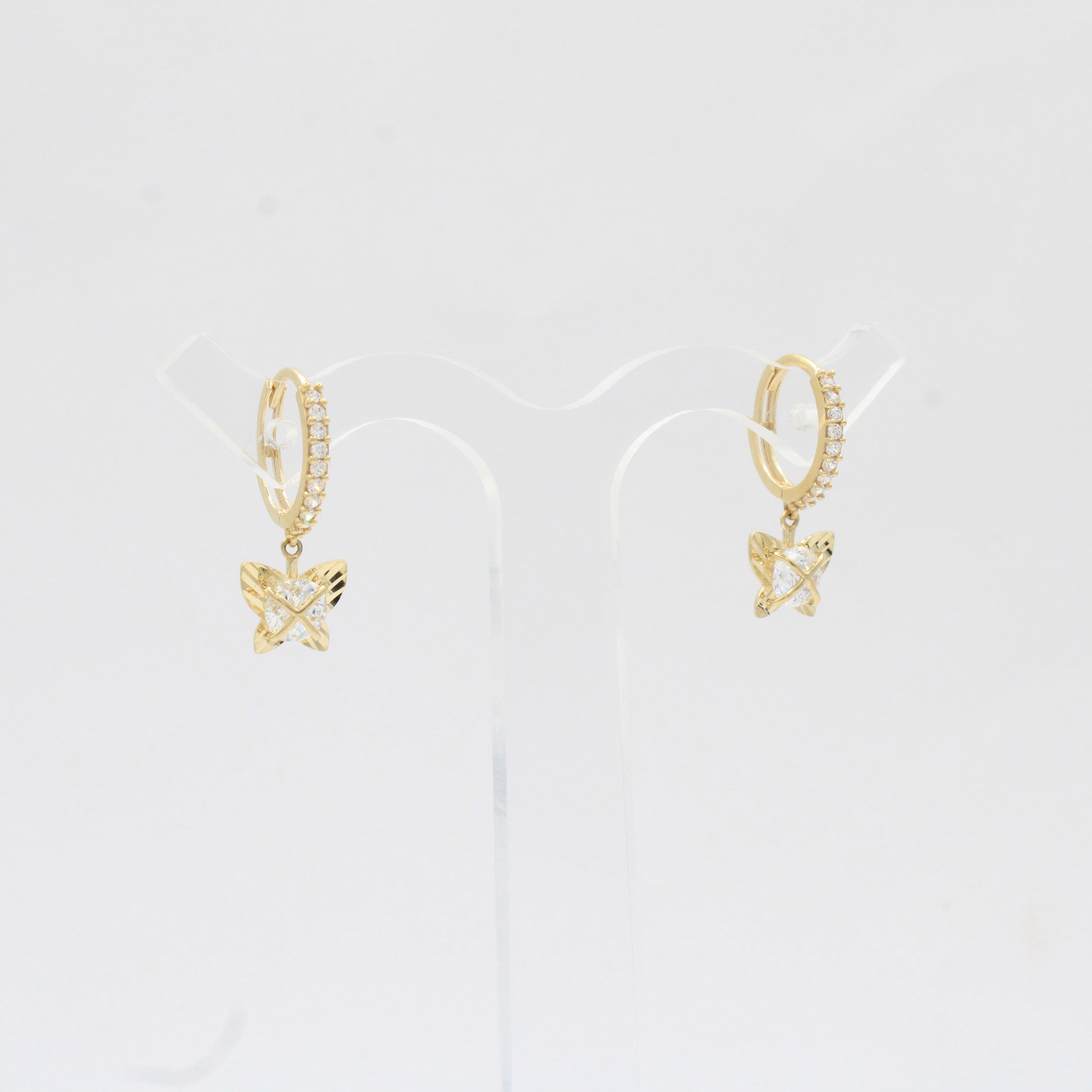 Grapa Larga de Oro 14k Mariposa Diamantada con Zirconia Brillante mod. 10374