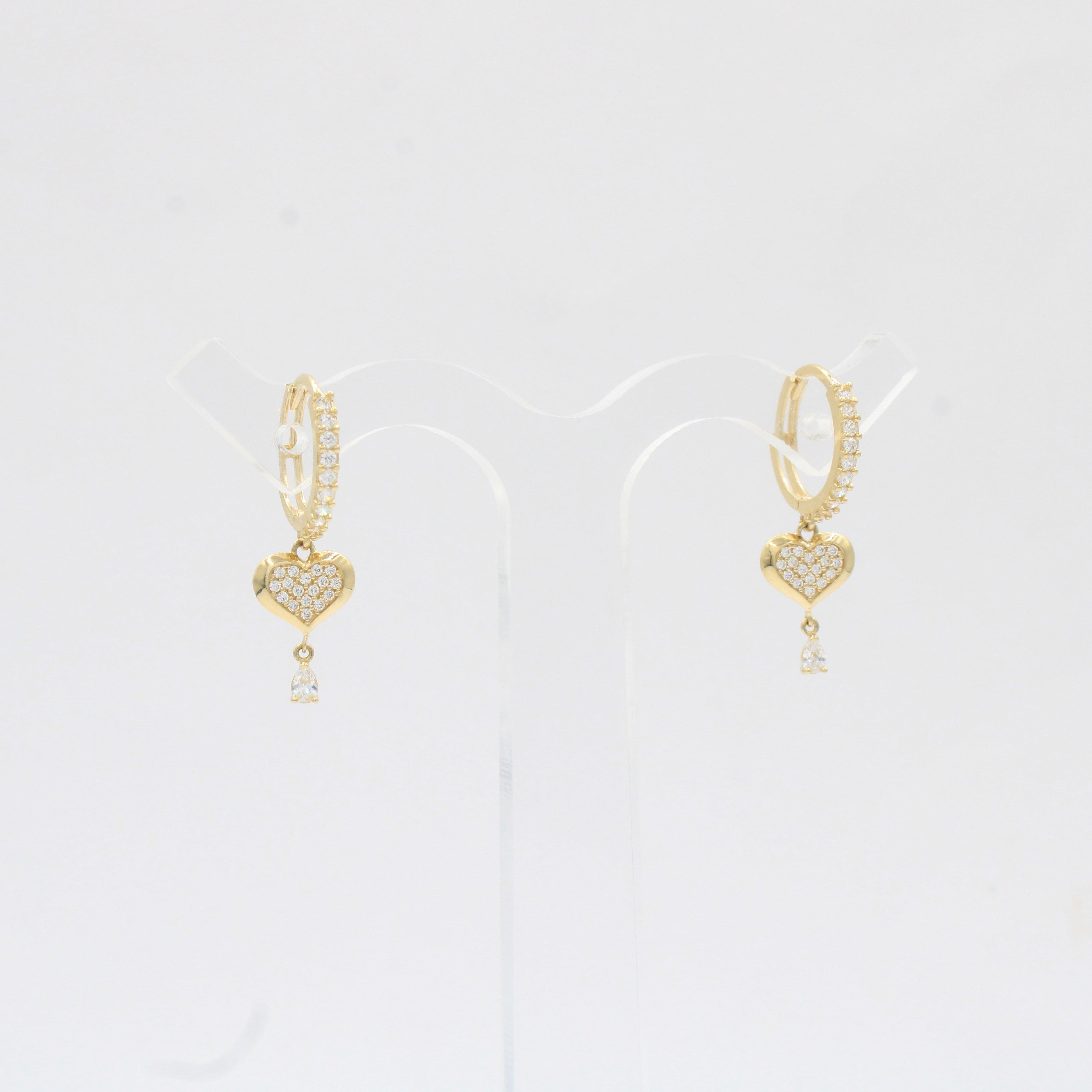 Grapa Larga de Oro 14k Corazones Brillantes Incrustados con Zirconias mod. 10376