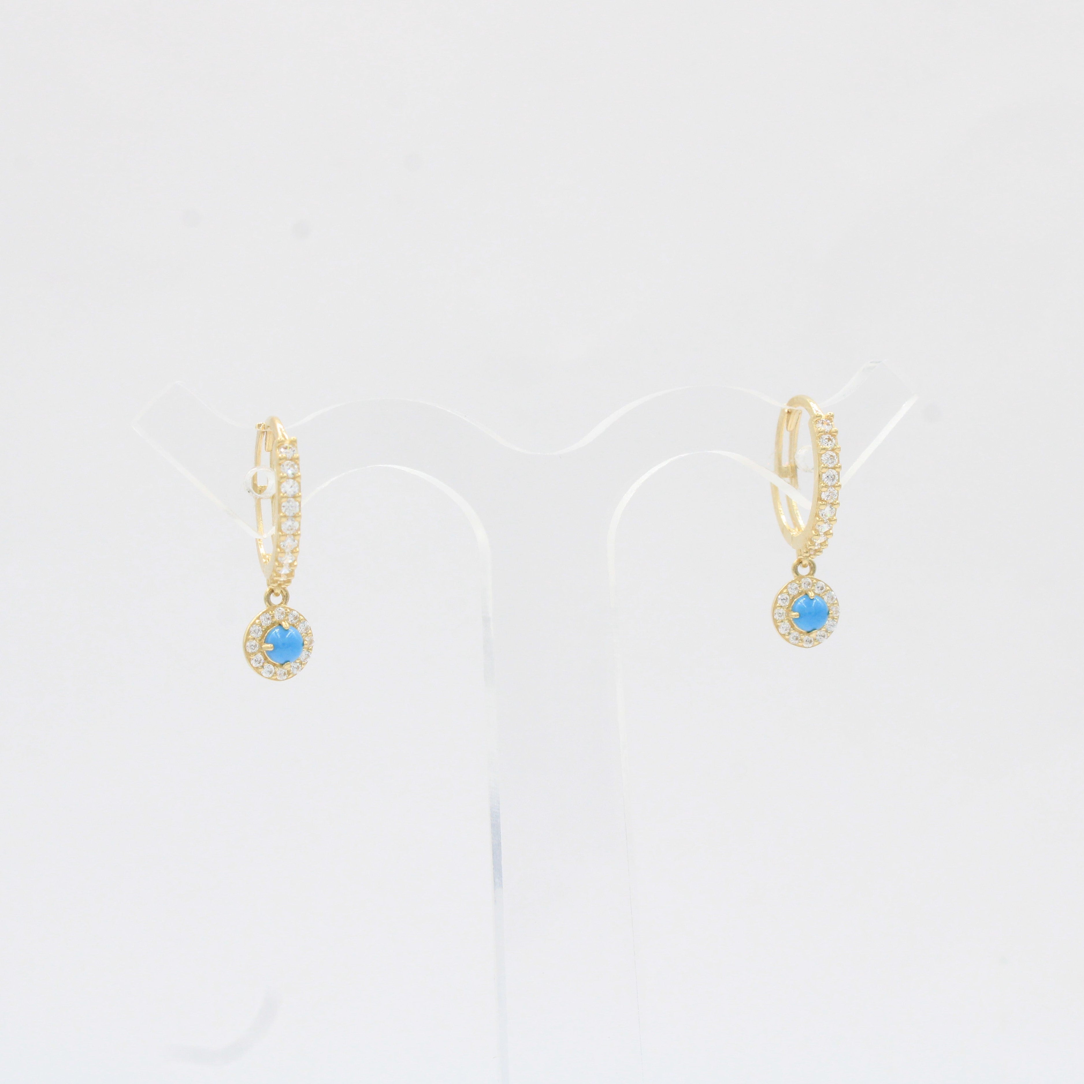 Grapa Larga de Oro 14k con Turquesa y Zirconias mod. 10377