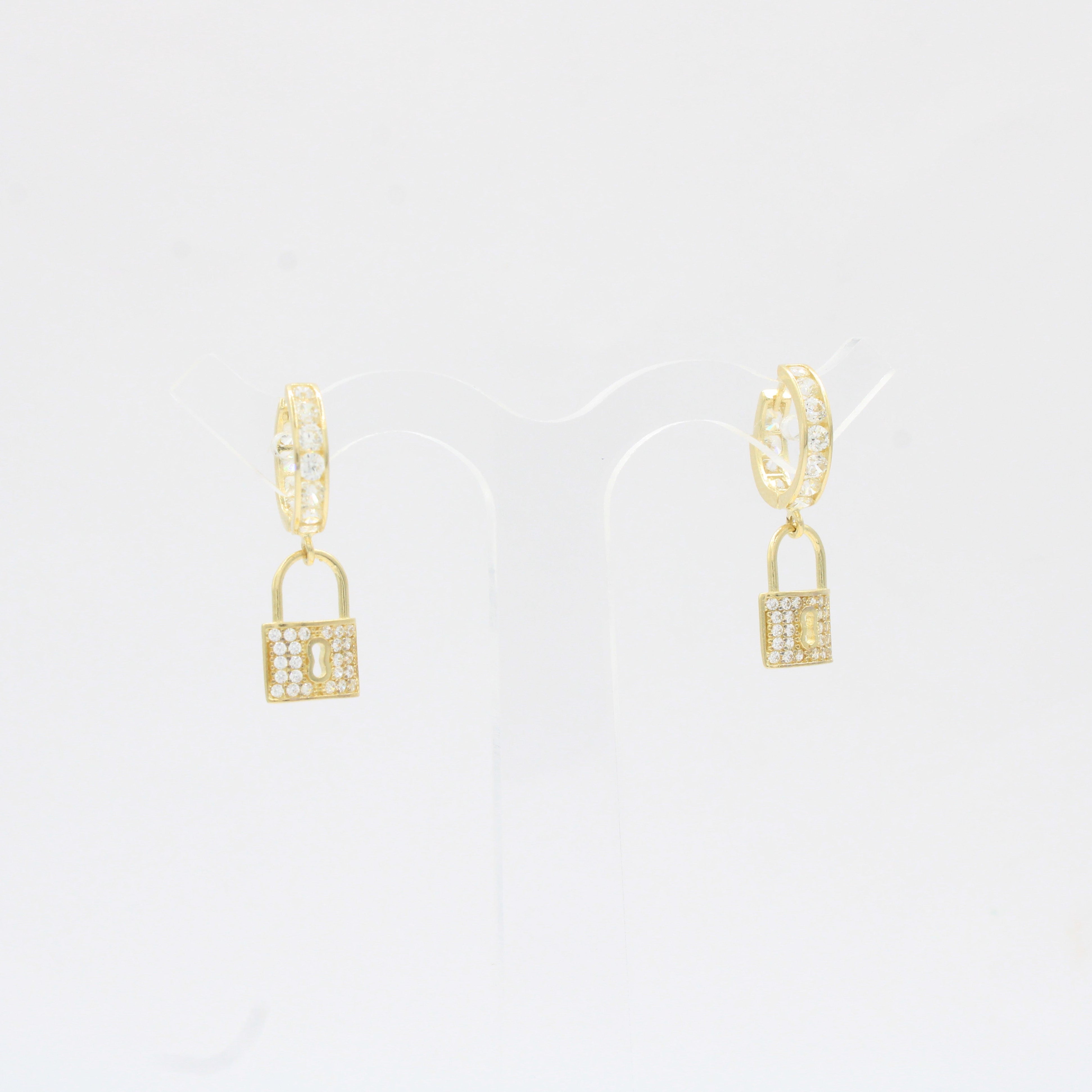 Grapa Larga de Oro 14k Candado con Zirconias mod. 10379