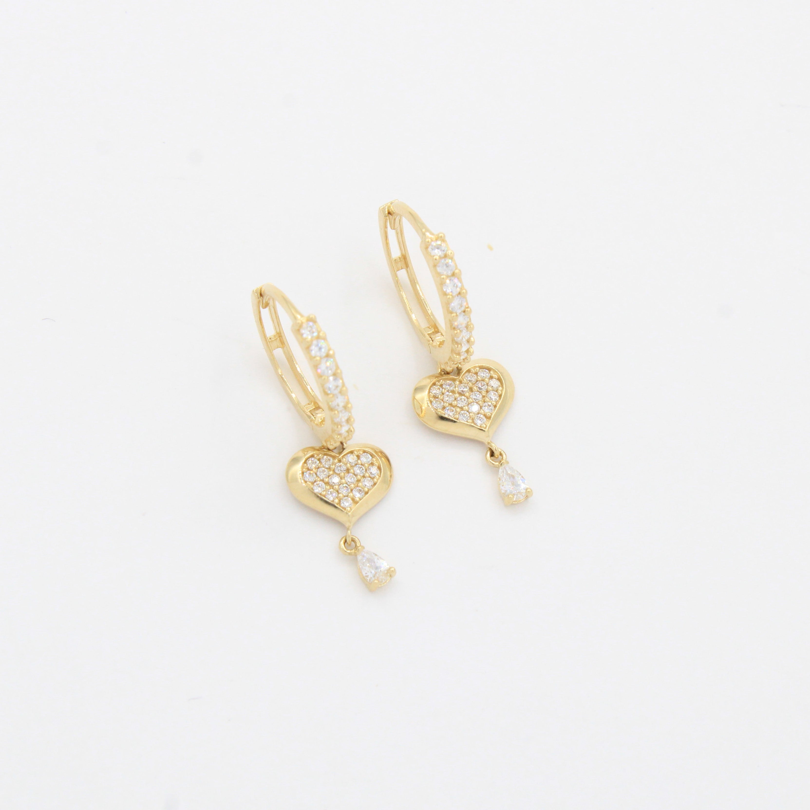 Grapa Larga de Oro 14k Corazones Brillantes Incrustados con Zirconias mod. 10376