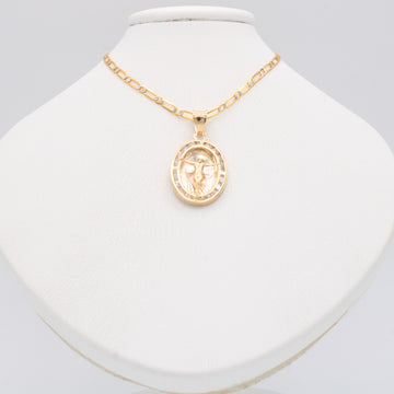 Gargantilla de Oro 14k Tejido 1x1 con Dije de Cristo Incrustado con Zirconias mod. 11197
