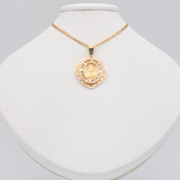 Gargantilla de Oro 14k Tejido Barbado con Dije de Cristo Incrustado con Zirconias mod. 11199