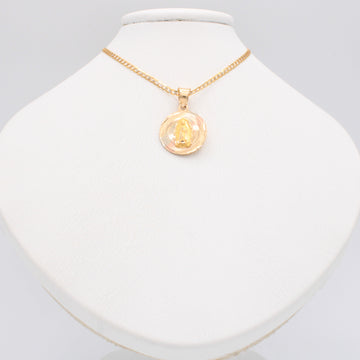Gargantilla de Oro 14k Tejido Barbado con Dije Doble Vista de Cristo y Virgen mod. 11204