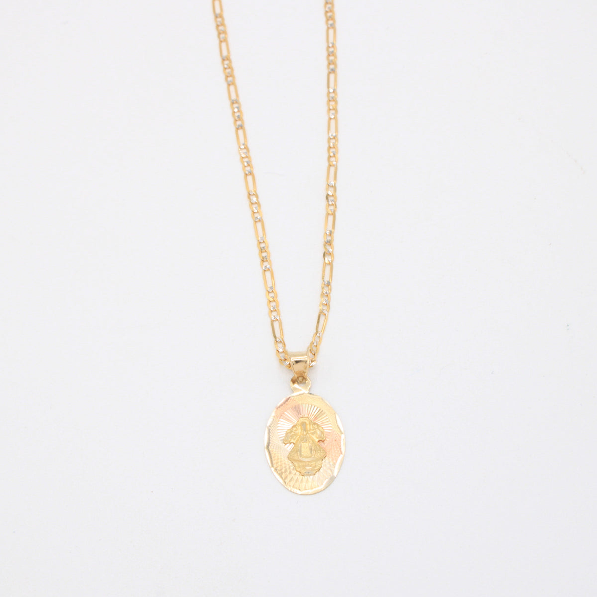 Gargantilla de Oro 14k Tejido 3x1 con Dije Virgen de San Juan de Los Lagos mod. 11198